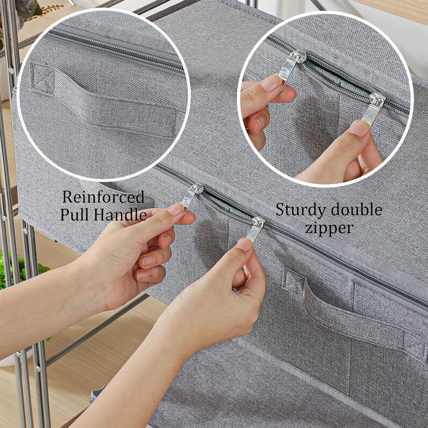 Underbed Storage Box, Foldable Bed Sheet Organizer, Cube Bags Container with Lid for Organizing Clothes, Blankets, Comforter, 23.6x11.8x5.9in, Grey, 2 Pack