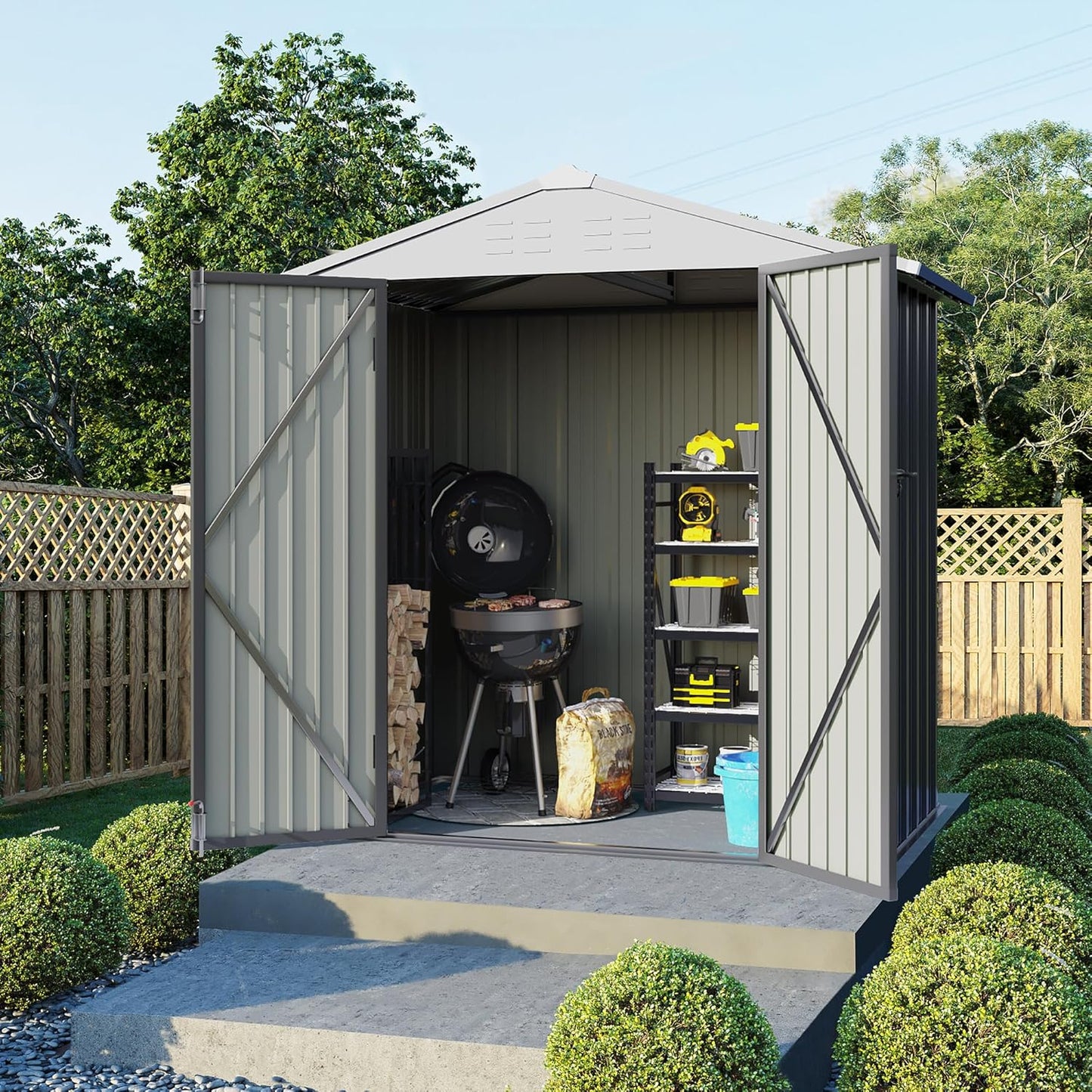 Flamaker 6x4 FT Storage Shed Waterproof Metal Garden Shed with Lockable Door Utility Tool Shed Outdoor Storage for Backyard, Patio and Lawn, Grey