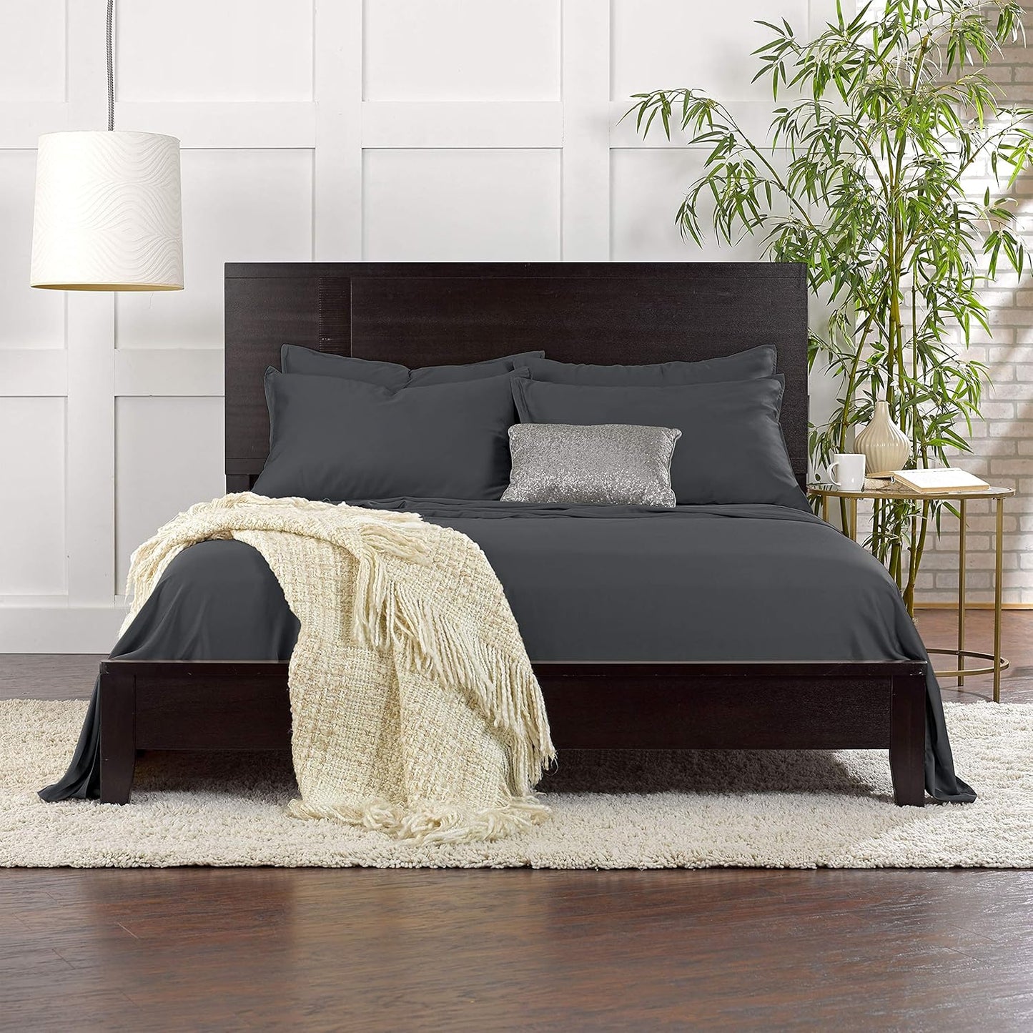 Queen Pillowcases by Pure Bamboo, Genuine 100% Organic Viscose Derived from Bamboo, Luxuriously Soft & Cooling, Double Stitching, Envelope Closure (2 Queen Pillowcases, Charcoal)