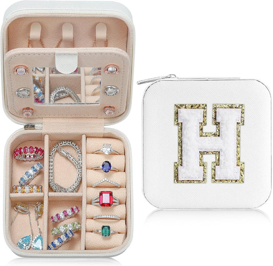 Parima Small Jewelry Box for Girls, Initial Jewelry Boxes for Girls | Small Jewelry Organizer | Travel Jewelry Case -Initial H -White