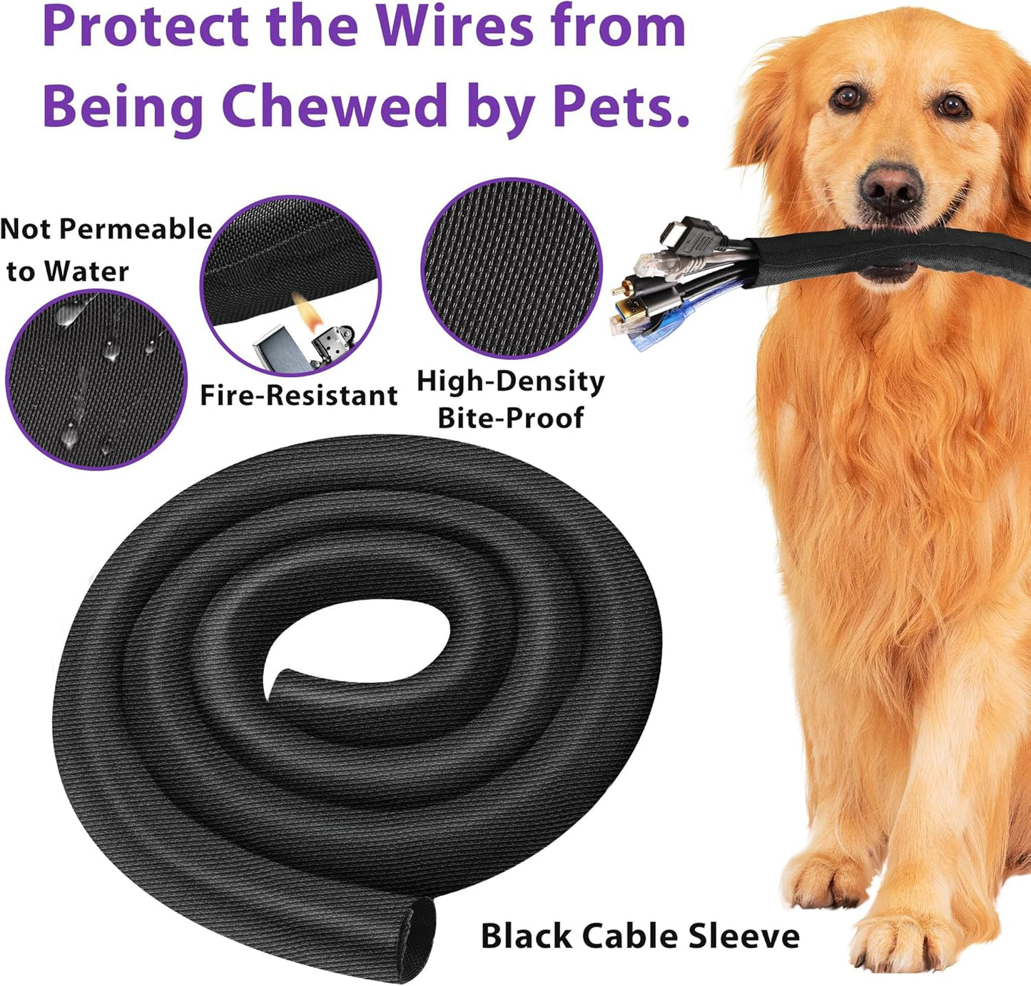 Cord Protectors from Pets No Chew 8.2ft 1/2inch, YCLYC Spilt Wire Protector Tubing Cable Sleeve, Black Cord Wrap Cable Organizer, Power Wire Organizers for Cords, Cable Management Under Desk, Computer