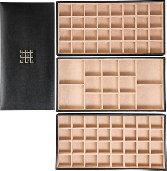 Glenor Co Earring Organizer Tray - 3 Large Stackable Trays with Lid -77 Slot Classic Jewelry Storage Display Case for Drawer or Dresser - Holder for Earring Ring Necklace or Cufflinks