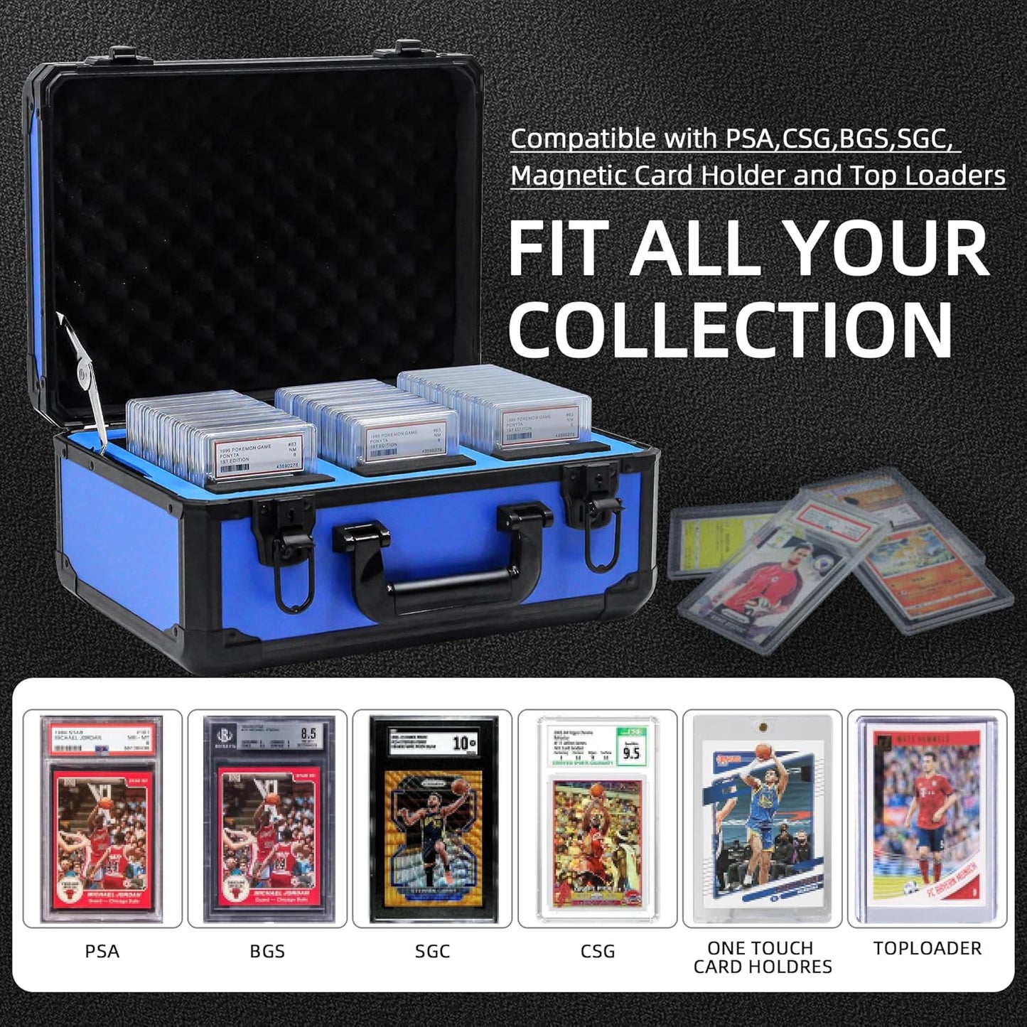 Graded Card Storage Box; Durable Sports, PSA Card Storage Case- Trading Card Storage Box - PSA Slab Case For Top Loaders (BLUE, 14.17x11.2x7 inches)