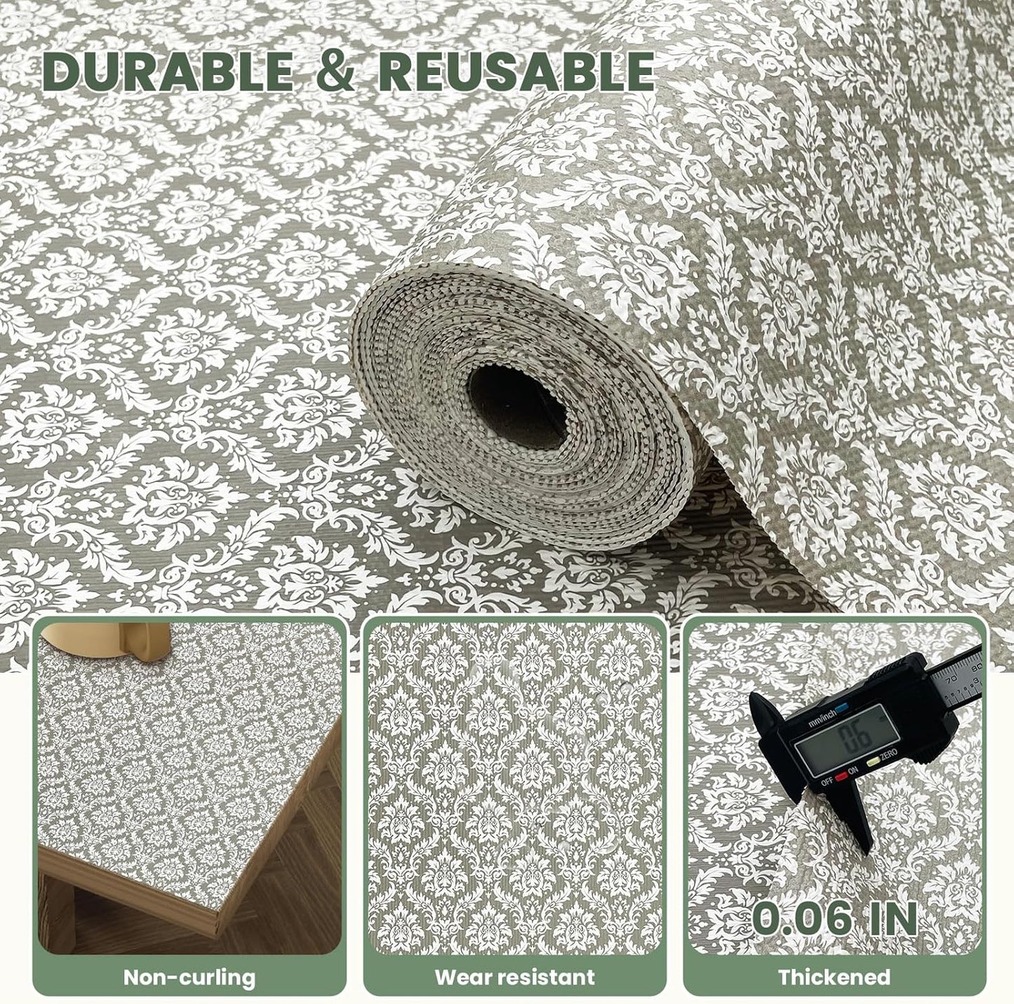 Drawer Liner and Shelf Liner for Kitchen Cabinet Liner Non-Adhesive Non-Slip Shelf Paper, Thick Strong Grip Waterproof Easy to Clean for Shelves, Cupboard, Desks, Baroque Pattern, 12 in x 10 FT