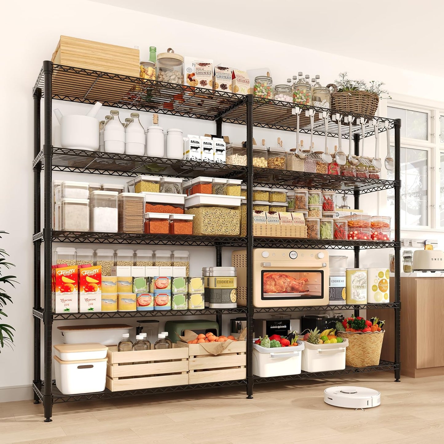 5 Tier Storage Shelving Unit Metal Shelves 70" W Wire Shelving, 70" H L-Shaped Pantry Shelves Kitchen Storage Shelves for Home Commercial Garage Heavy Duty, 70.8" H x 70.4" W x 15.7" D