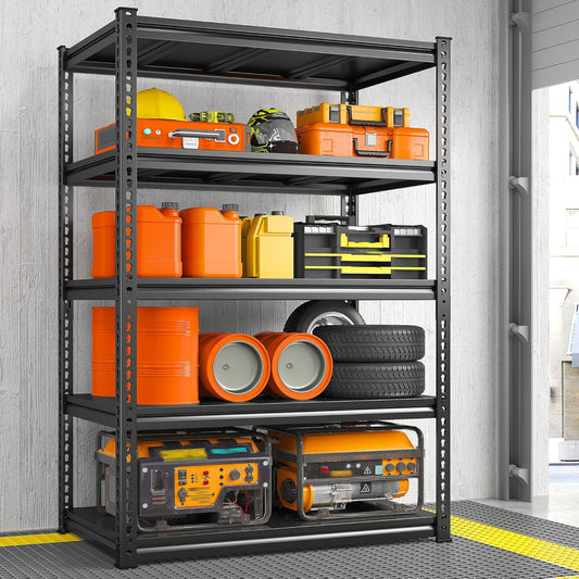 REIBII Garage Shelving 72" H, Storage Shelves Heavy Duty Load 2500 LBS, 5-Tier Metal Shelving Adjustable Garage Shelves for Warehouse, Basement, Pantry, Factory,72" H x36 W x18 D, Black