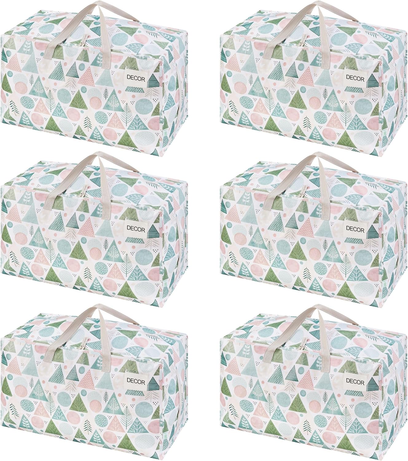 VENO 6 Pack Moving Bags and Large Christmas Decoration Storage Bins with lids. Alternative to Moving Boxes, Packing Supplies for College. Heavy Duty Totes (Pastel Forest, 6 Pack)