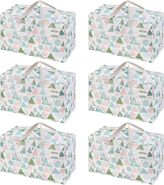 VENO 6 Pack Moving Bags and Large Christmas Decoration Storage Bins with lids. Alternative to Moving Boxes, Packing Supplies for College. Heavy Duty Totes (Pastel Forest, 6 Pack)