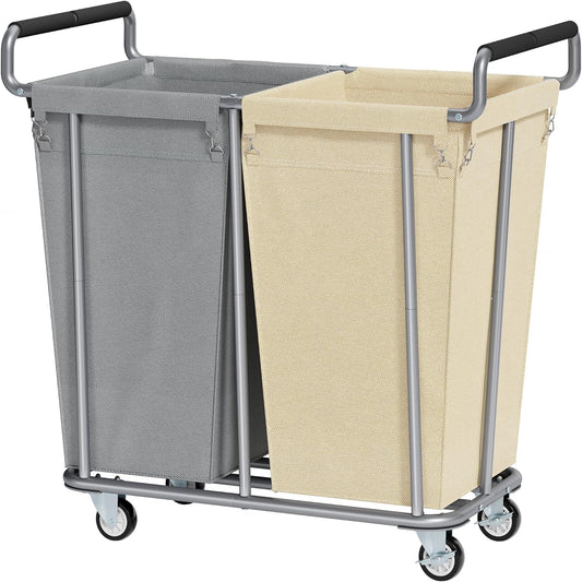 Large laundry hamper with Wheels, 2 Bag 360L Big Rolling Laundry Basket Sorter Cart, Extra Large Laundry Clothes Hamper, Heavy Duty Laundry Basket Organizer for Laundry Room,Bathroom