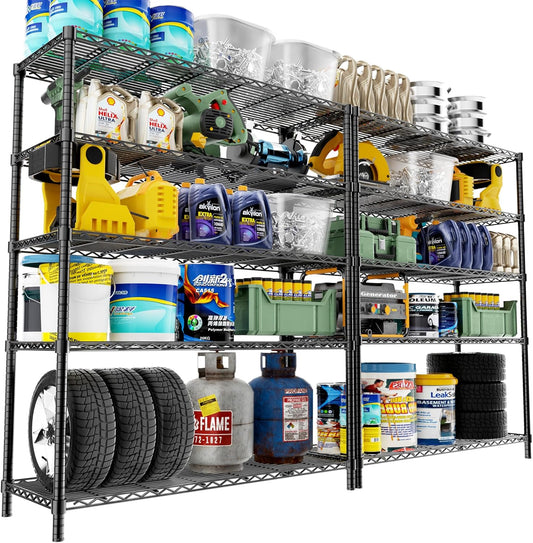 Storage Shelves Heavy Duty, 2 PCS 48" L x 20" W x 72" H Garage Wire Shelving Unit Loads 2000LBS, 5-Tier Adjustable Metal Industrial Utility Shelf Rack for Kitchen, Laundry Room, Warehouse, Basement