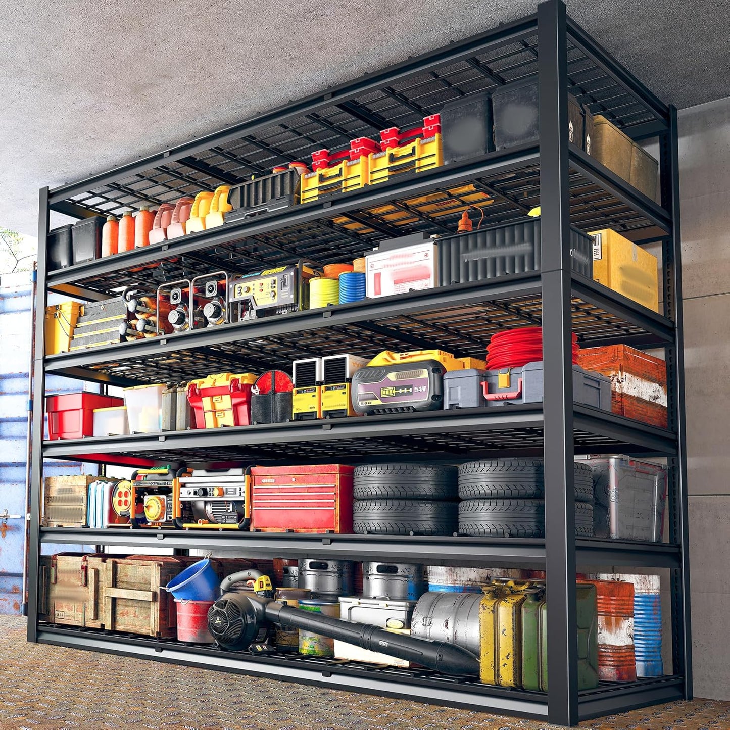 REIBII 60" W Garage Shelving, 3000LBS Metal Shelving Units, 6 Tier Storage Shelves, Adjustable Heavy Duty Shelving and Storage Rack for Warehouse, Pantry, Basement, 60" W x 84" Hx 24" D