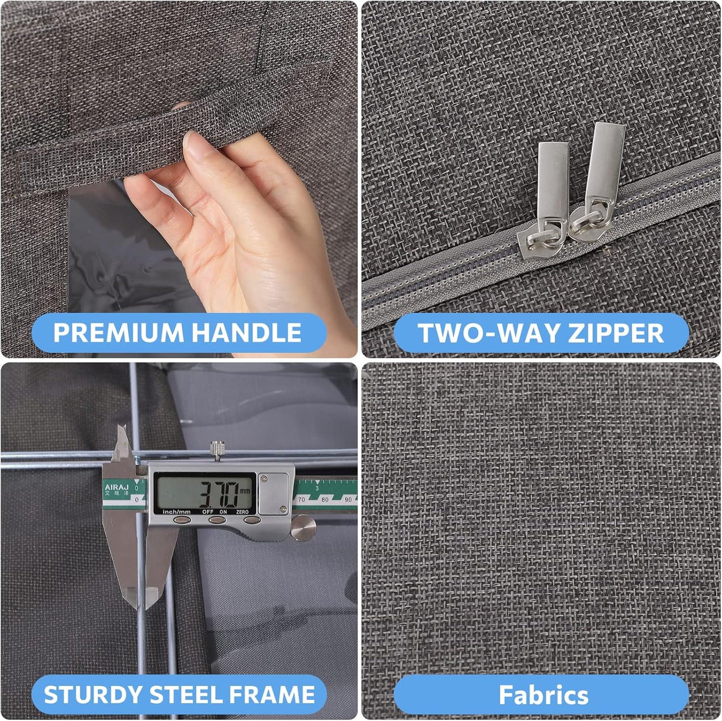 CYhom 3Pack Foldable Storage Bins - Frame Storage Box Linen Fabric Stackable Clothes Container Organizer with Clear Window & Carry Handles Large Capacity (Extra Large-100L, Dark Gray)