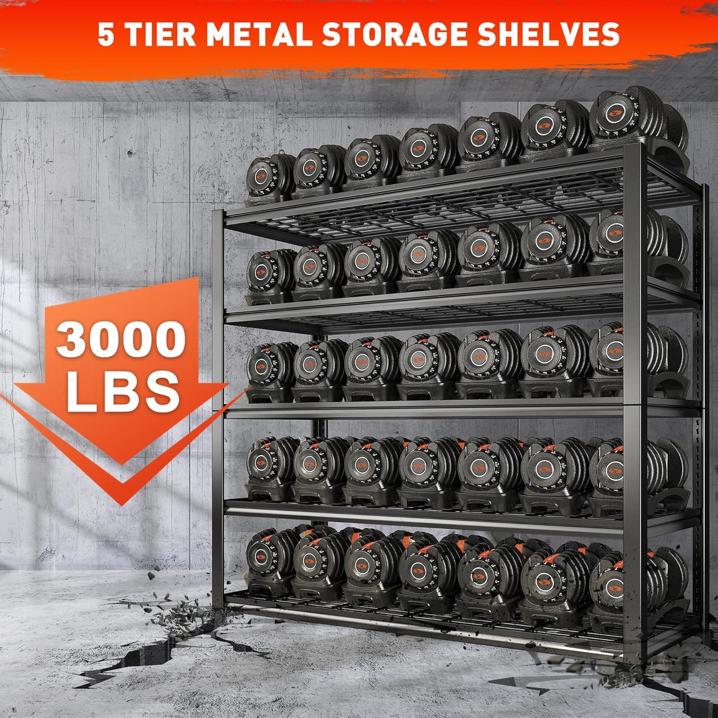 REIBII 48.2''W Garage Shelving Heavy Duty Metal Shelving 3000LBS Storage Shelves Adjustable Metal Shelves Industrial 5 Tier Garage Shelf for Basement Pantry Warehouse Supermarket, 4 Pack