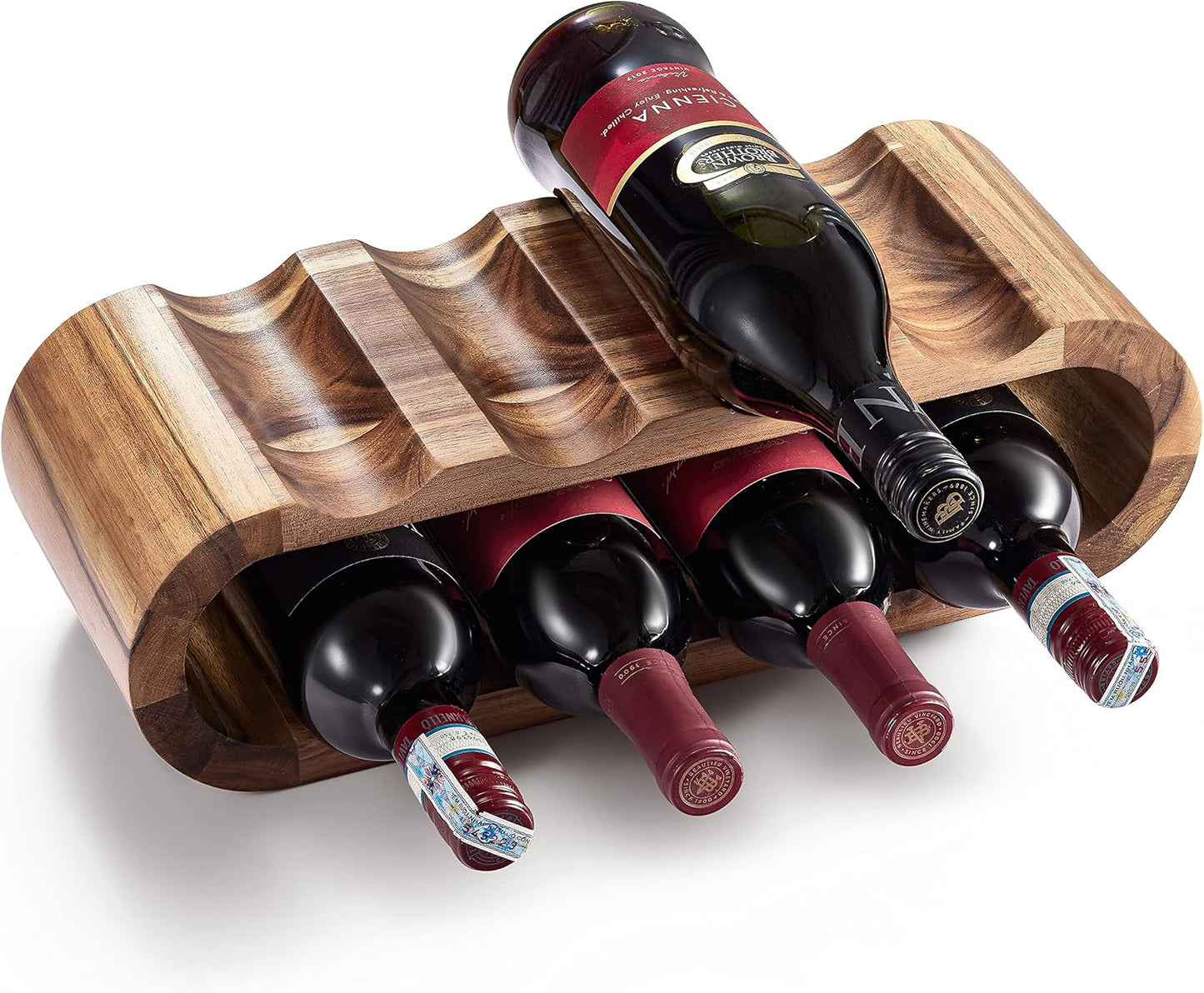 BLUEWEST Wooden Countertop Wine Rack – 8-Bottle Acacia Wine Holder Stand – Freestanding Wine Storage – Great for Home Decor No Assembly Required