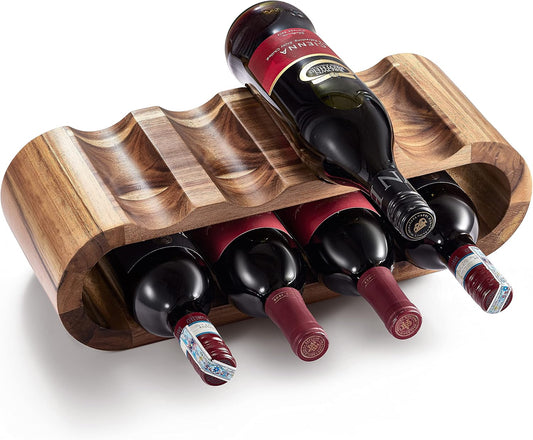 BLUEWEST Wooden Countertop Wine Rack – 8-Bottle Acacia Wine Holder Stand – Freestanding Wine Storage – Great for Home Decor No Assembly Required