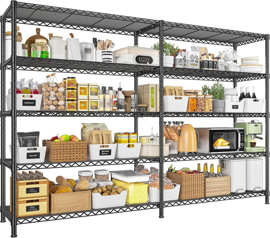 REIBII 73''W Storage Shelves Load 1650 LBS Metal Shelving 5-Tier Wire Shelving Unit, Adjustable Heavy Duty Metal Shelves Wire Shelf for Pantry Kitchen Industrial Garage, 17.7" D x 73" W x 71" H