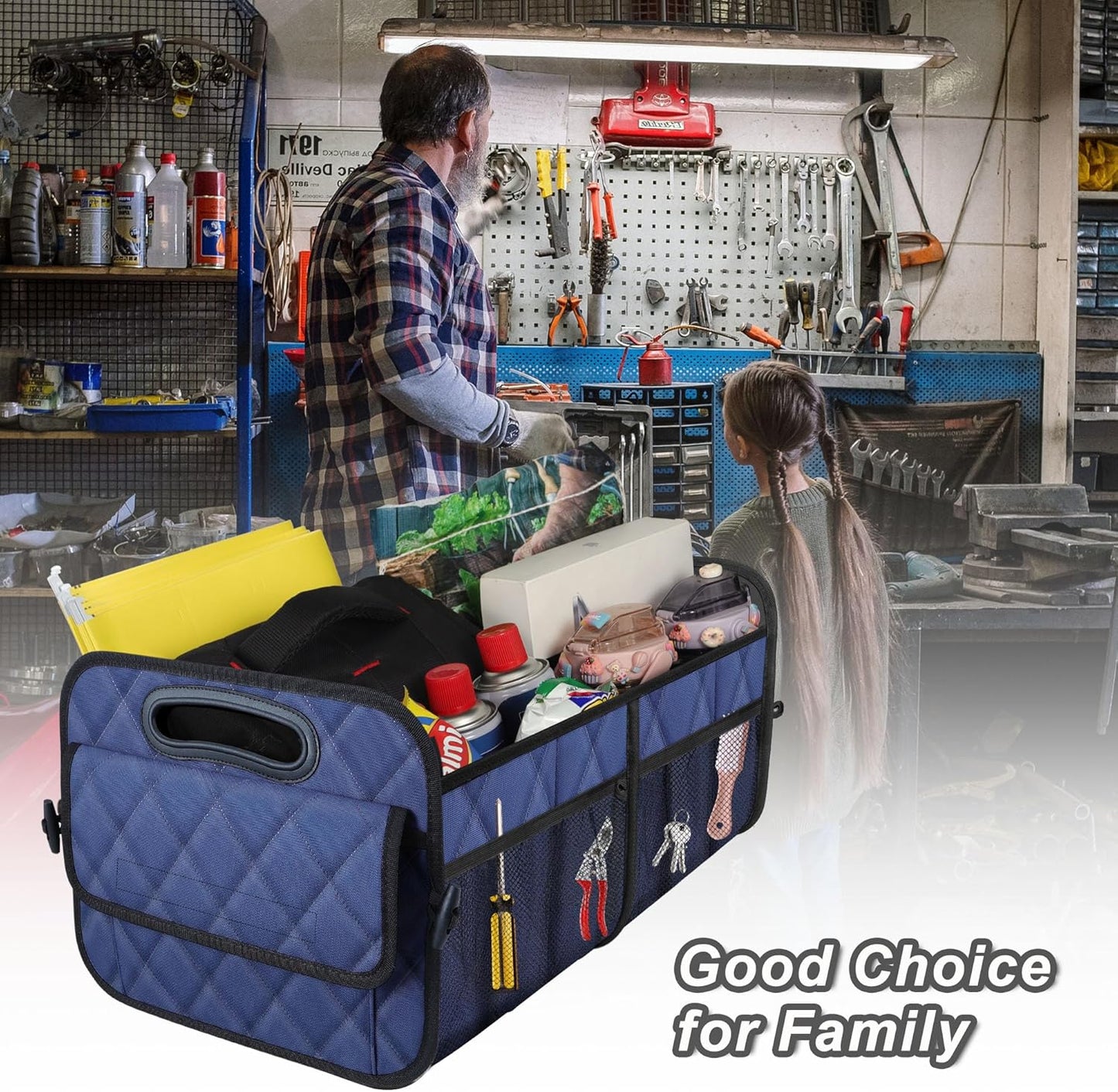 Deosk Car Trunk Organizer for SUV, Car Organizers and Storage with 6 Pocket, Car Accessories for Women/Men 50L Waterproof Polyester Trunk Organizer(Medium, Dark Blue)