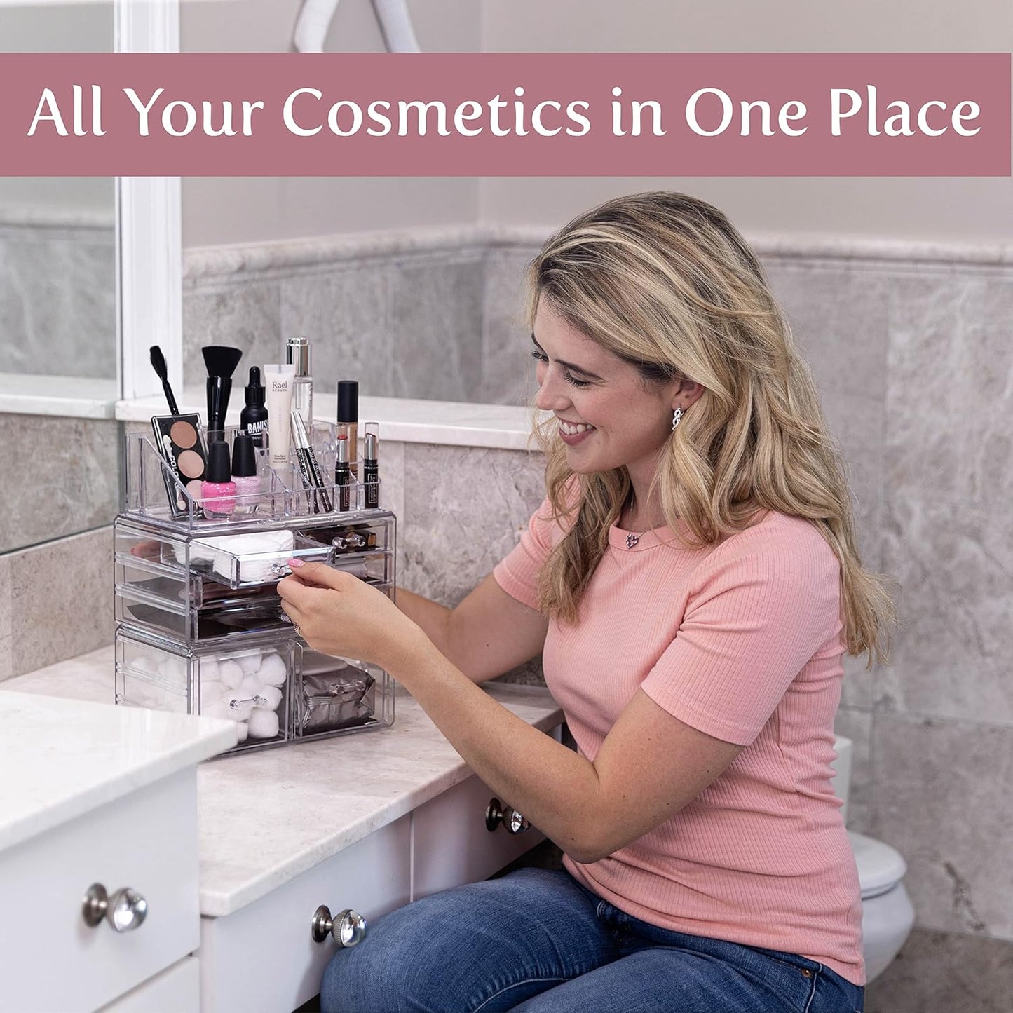 Masirs Clear Cosmetic Storage Organizer, Classy Design, Versatile, Simplifies Your Life