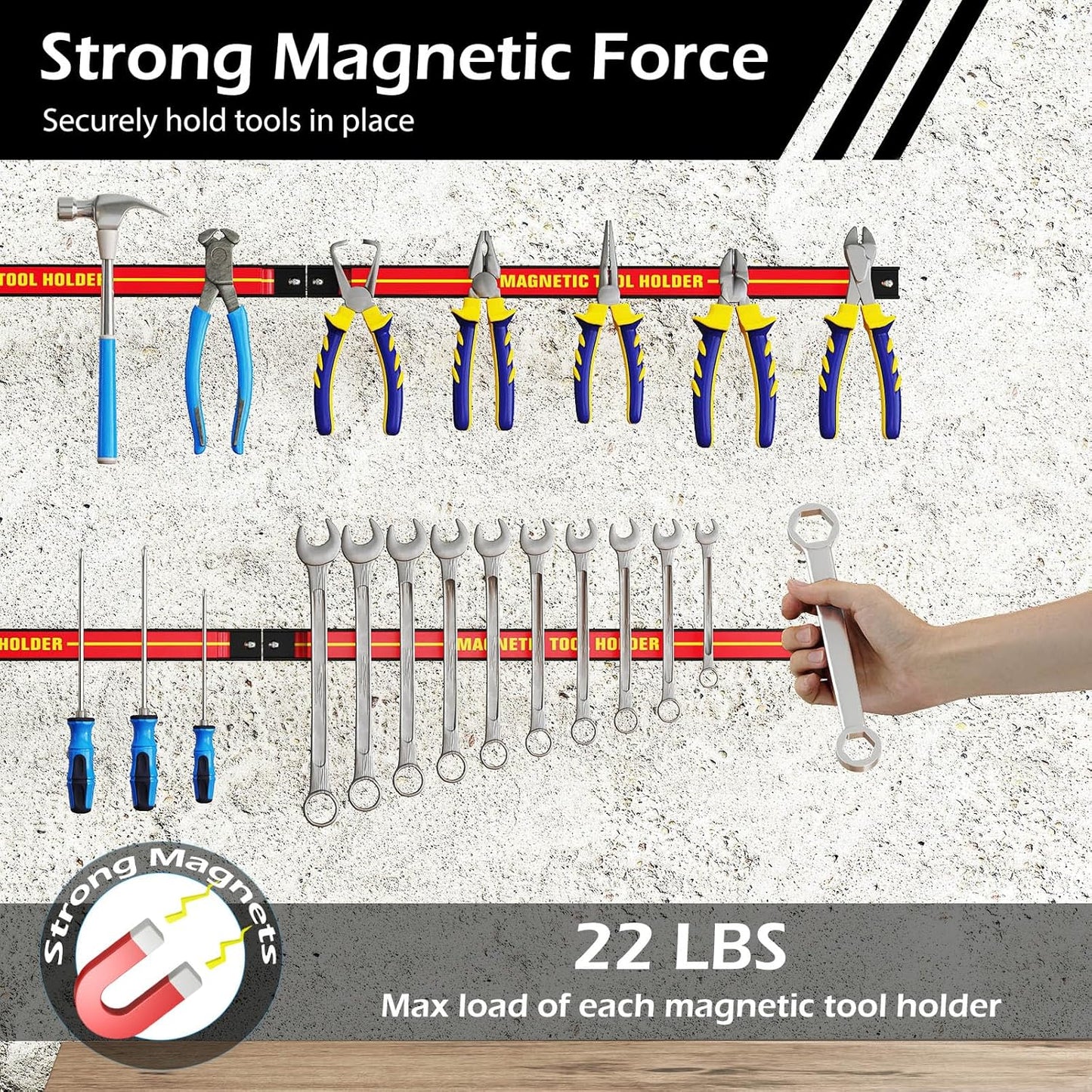 18" Magnetic Tool Holder Strip, 6 Pack Magnet Bar with Mounting Screws, Heavy Duty Magnetic Strips Tool Organizer for Garage Shop Workbench Kitchen Organization (Red)