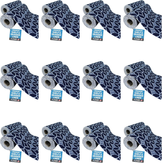 Drymate Premium Luxury Shelf & Drawer Liner, Thick Cushioned Fabric, Non-Adhesive, Absorbent, Waterproof, Slip-Resistant, Liners for Kitchen Cabinets, Cupboards (USA Made)(12”x59”)(24-Pack)(Indigo)