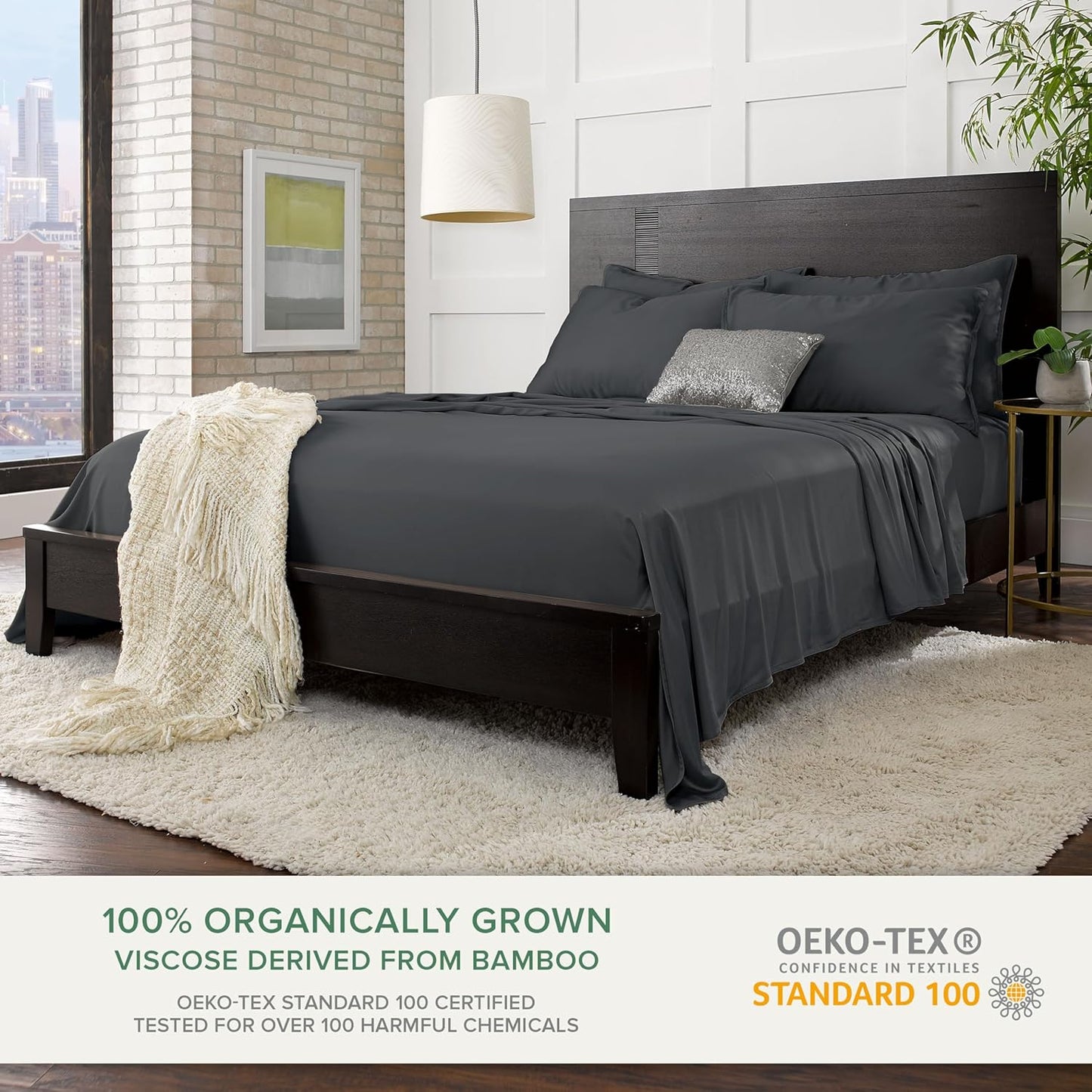 Queen Pillowcases by Pure Bamboo, Genuine 100% Organic Viscose Derived from Bamboo, Luxuriously Soft & Cooling, Double Stitching, Envelope Closure (2 Queen Pillowcases, Charcoal)