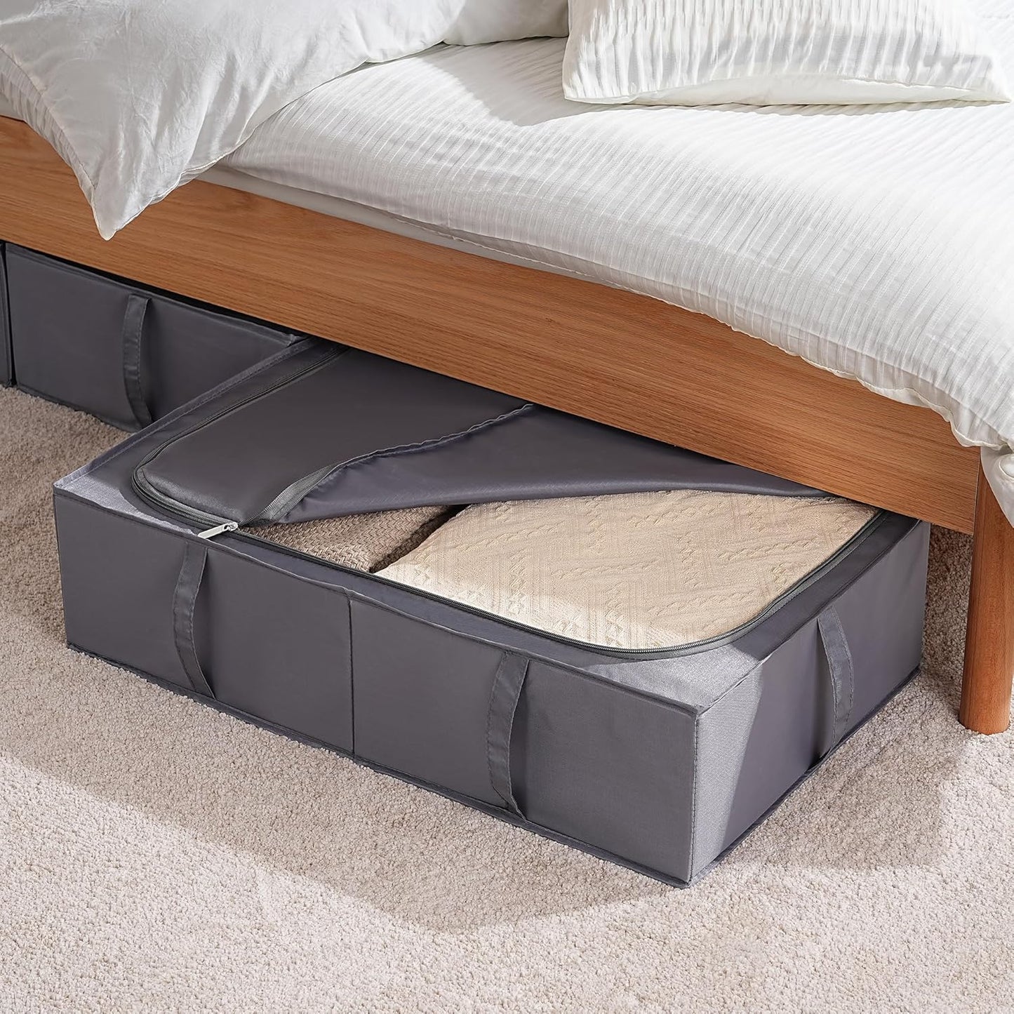TYEERS Under Bed Storage Containers, Durable Fabric, Washable, Collapsible, Under Bed Storage Bins for Clothes, Blankets, Sheets, Shoes, 27.5x16.5x7 Inches, 1-Pack, Dark Grey