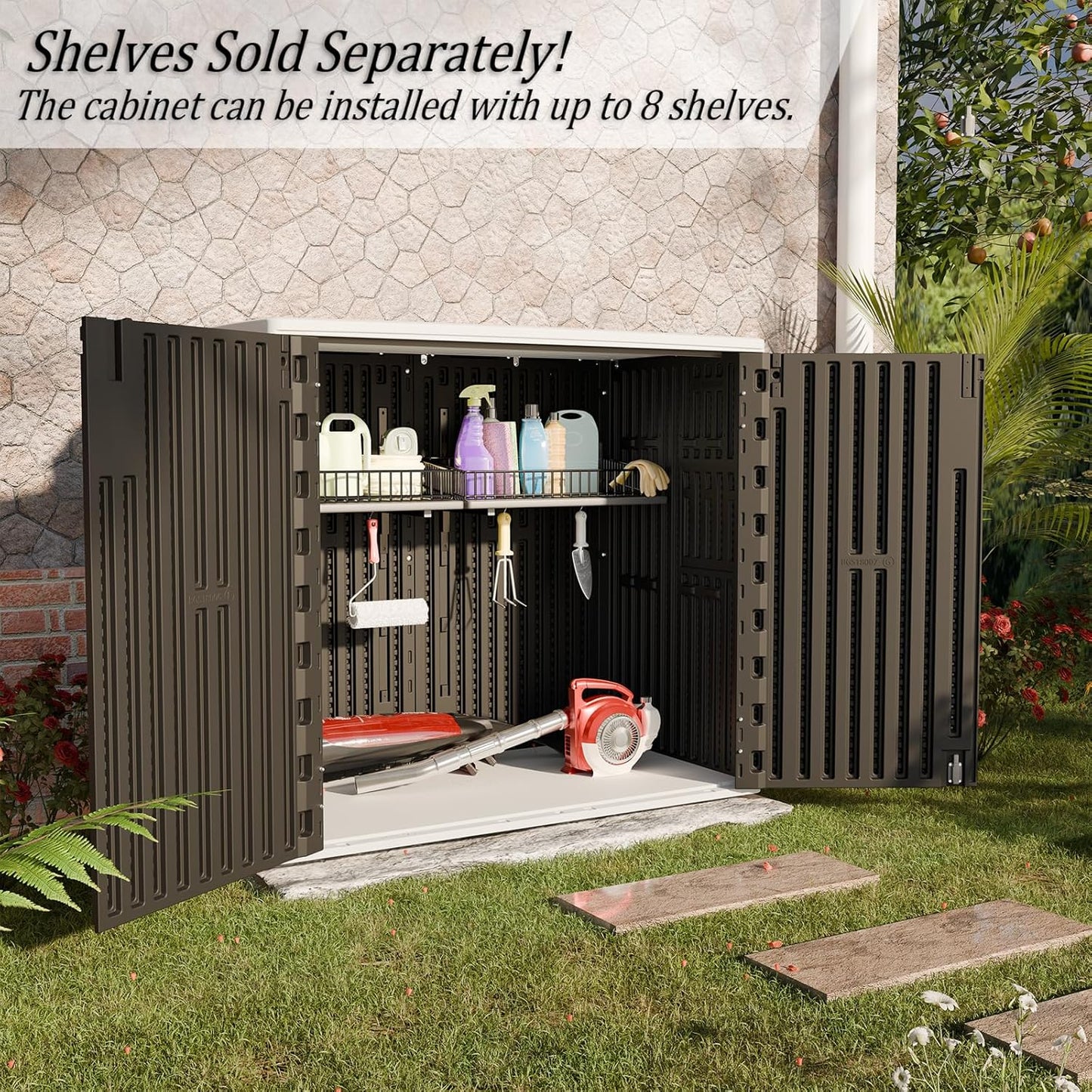 HOMSPARK Outdoor Storage Shed Weather Resistance, Patio Storage Cabinet Lockable Resin Tool Shed for Storage of Bike, Trash Cans, Garden Tools (Black, 40 Cu.ft)