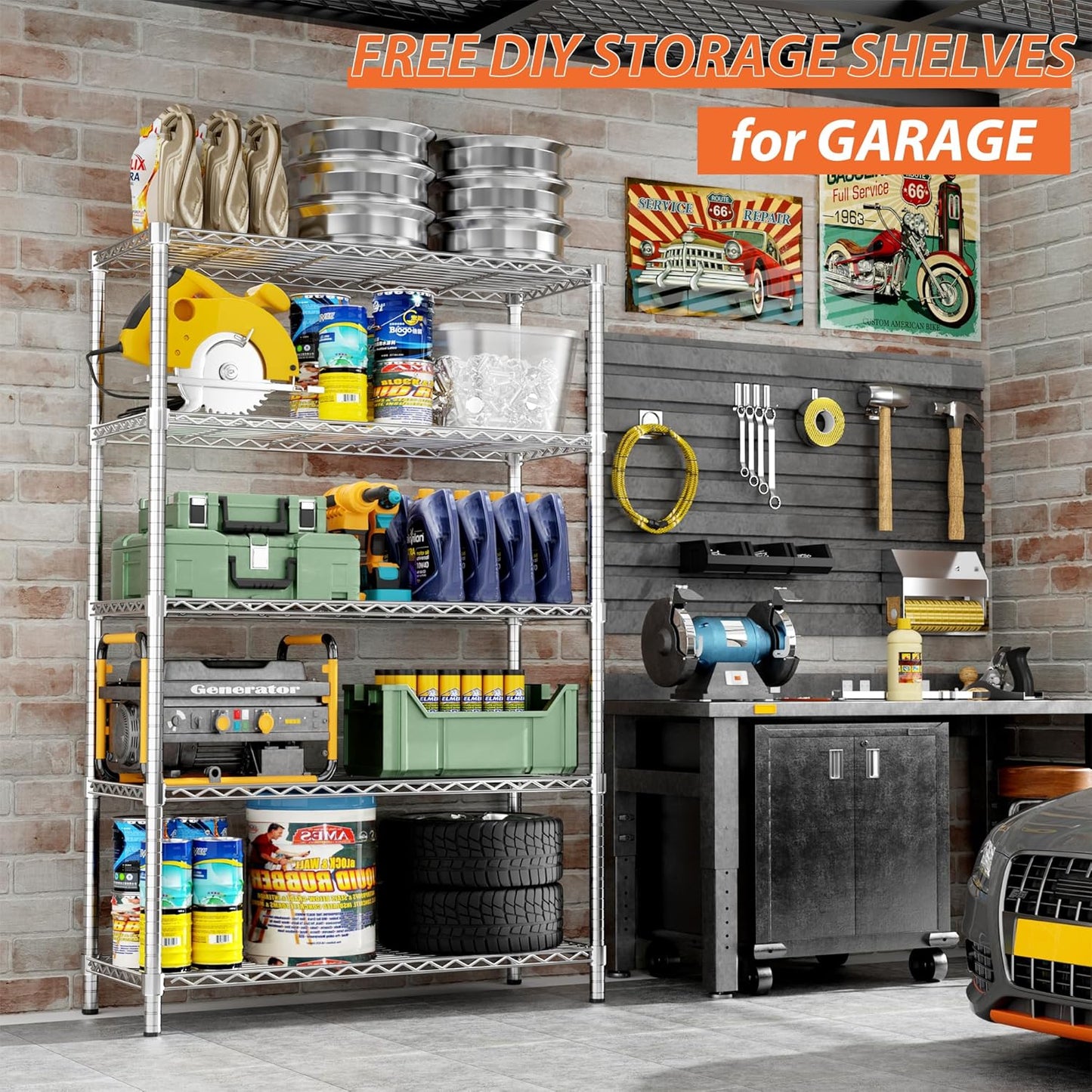 Storage Shelves Heavy Duty, 4 PCS 36" L x 14" W x 72" H Garage Wire Shelving Unit Loads 1750LBS, 5-Tier Adjustable Metal Industrial Utility Shelf Rack for Kitchen, Laundry Room, Warehouse, Basement