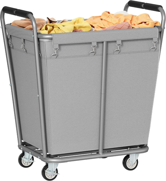 Hoctieon Large Laundry Cart with Wheels, 300L Heavy Duty Laundry Basket Organizer, Rolling Hamper Sorter for Clothes Storage, Industrial Dirty Clothes Hamper for Home & Hotel, Gray