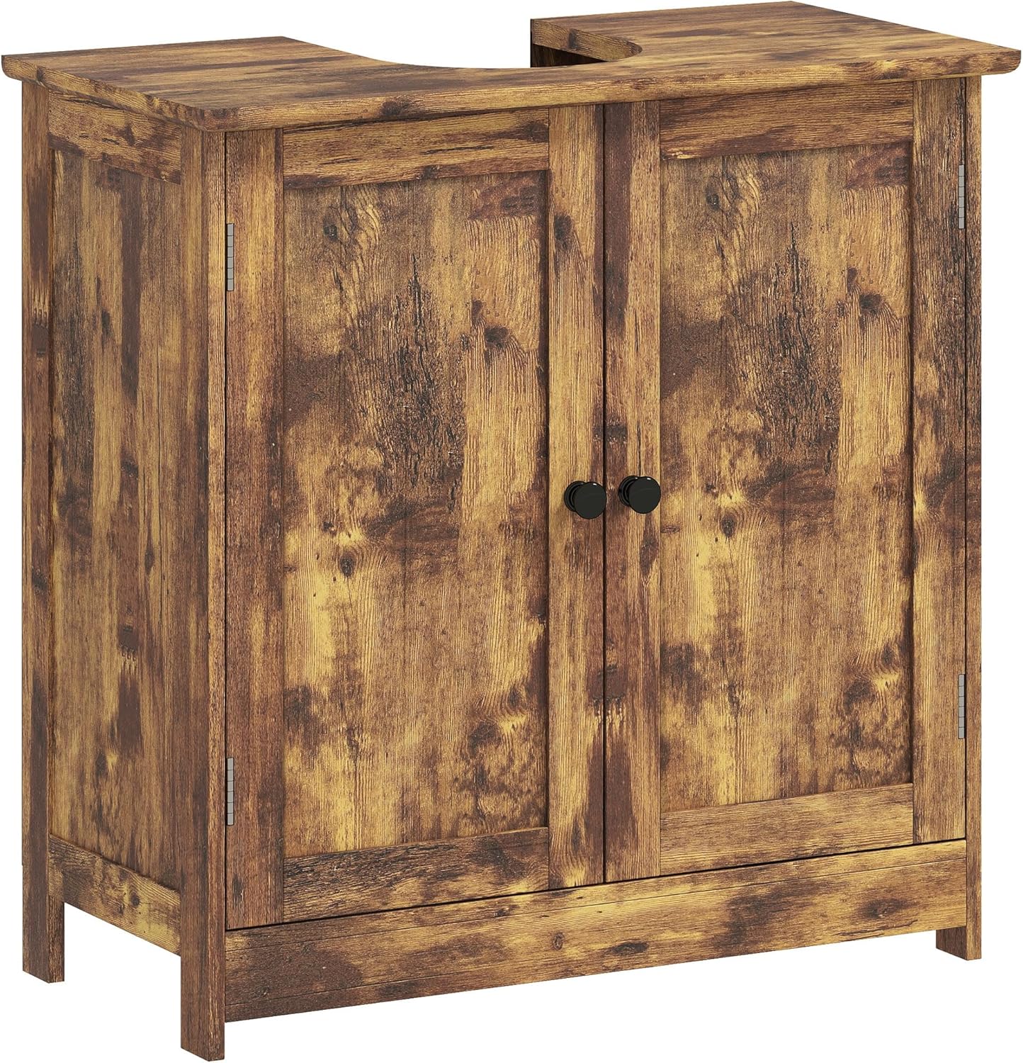 HOMCOM Under Sink Bathroom Cabinet, Pedestal Sink Storage Cabinet with 2 Doors, Shelf and U-Shape, Rustic Brown