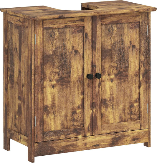 HOMCOM Under Sink Bathroom Cabinet, Pedestal Sink Storage Cabinet with 2 Doors, Shelf and U-Shape, Rustic Brown