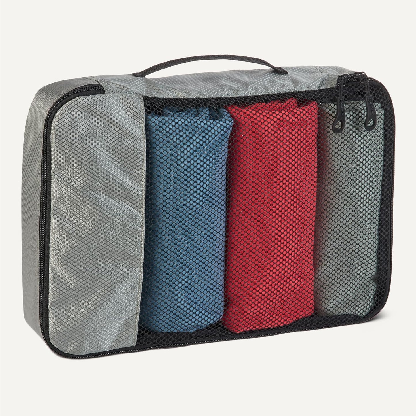Amazon Essentials 4-Piece Packing Cubes Travel Accessories Set, Luggage Organizer with Double Zipper, Mesh Top, 100% Polyester, Small/Medium/Large/Slim, Gray (Previously Amazon Basics)