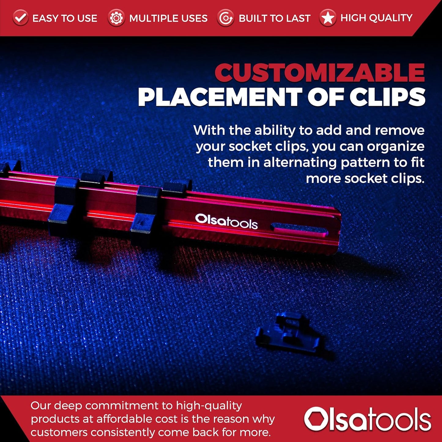 Olsa Tools 3/8-Inch Drive Aluminum Socket Organizer with Locking End Caps | Professional Quality Socket Holder (RED)
