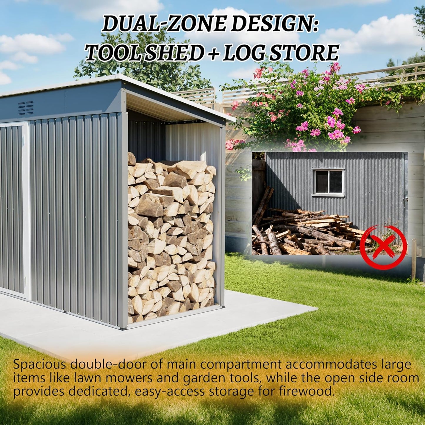 4'x10' Metal Shed Outdoor Storage Shed,Metal Steel Utility Tool Shed Storage House with Double Lockable Doors and Air Vent for Backyard Garden Patio Lawn Gray