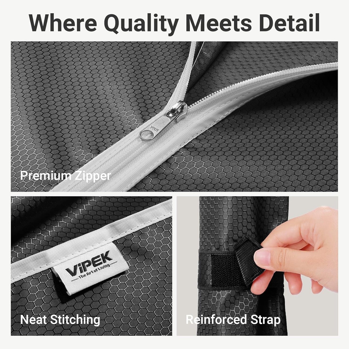 VIPEK V4C Garment Rack with Cover, Heavy Duty Portable Closet Adjustable Metal Clothing Rack for Hanging Clothes with Hanging Rods & Side Hooks, Max Load 810lbs, Black Rack with Black Cover
