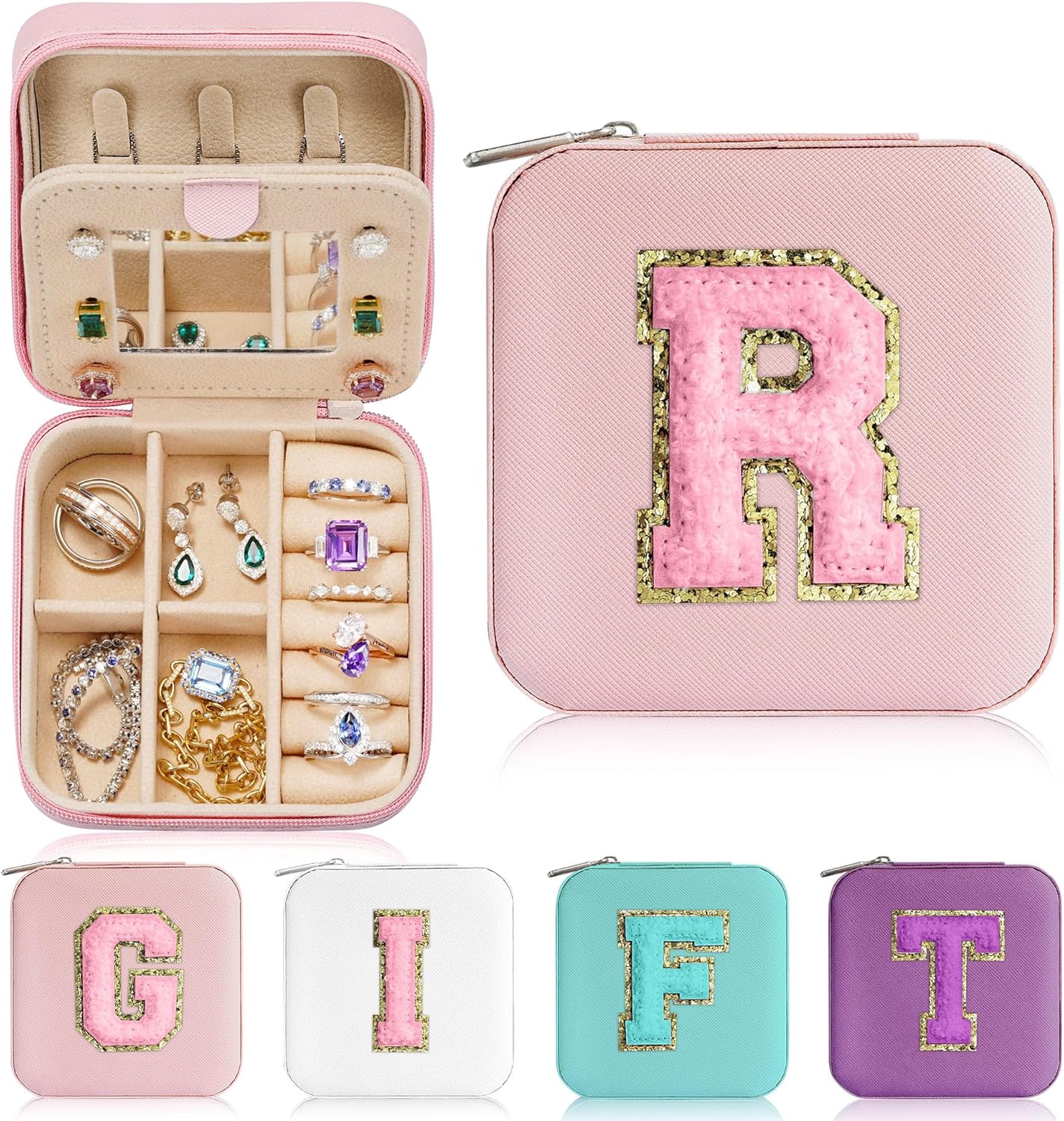 Parima Small Jewelry Box for Girls, Travel Initial Girls | Organizer Case Mini Box-Initial R Pink