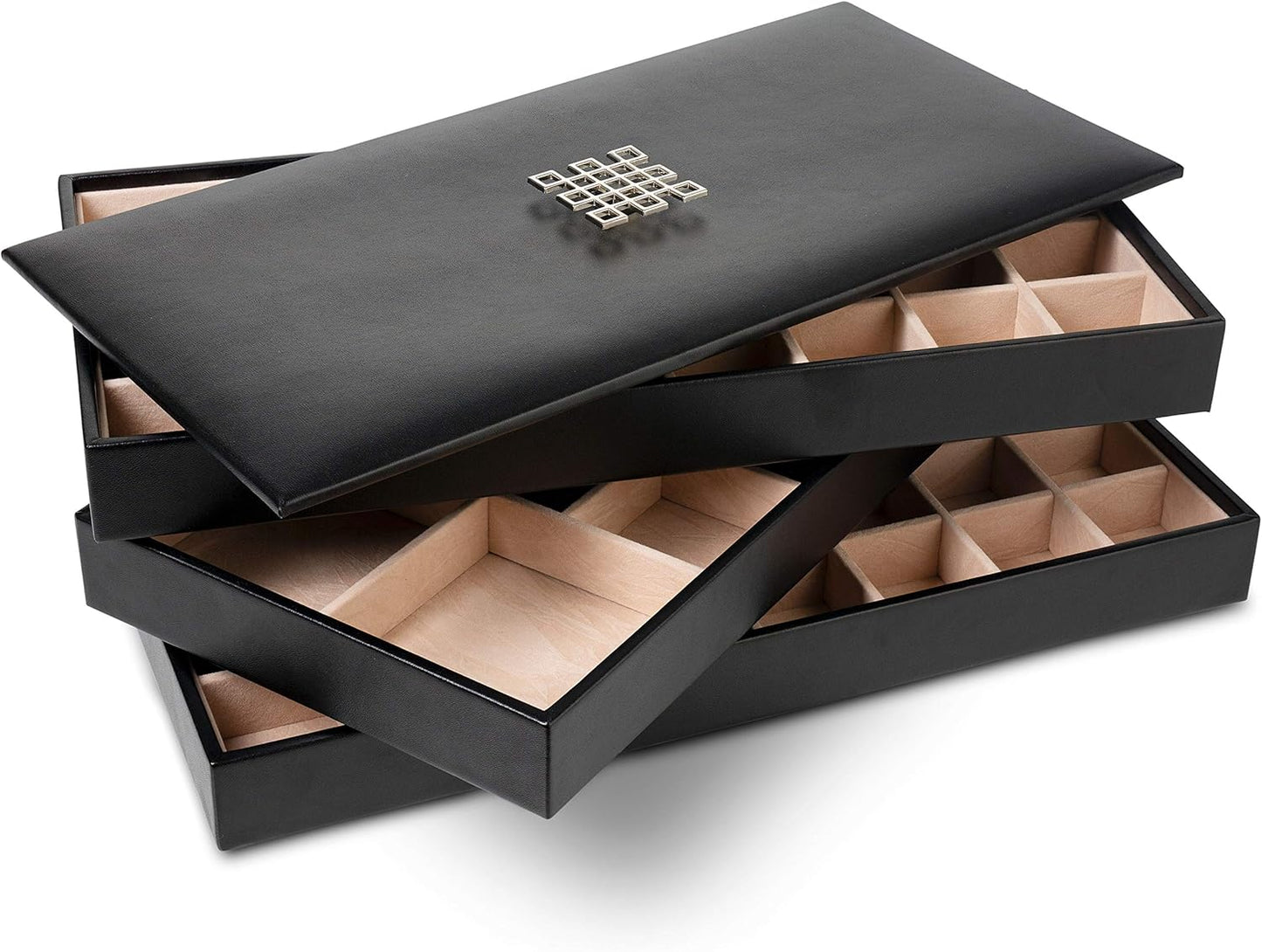 Glenor Co Earring Organizer Tray - 3 Large Stackable Trays with Lid -77 Slot Classic Jewelry Storage Display Case for Drawer or Dresser - Holder for Earring Ring Necklace or Cufflinks