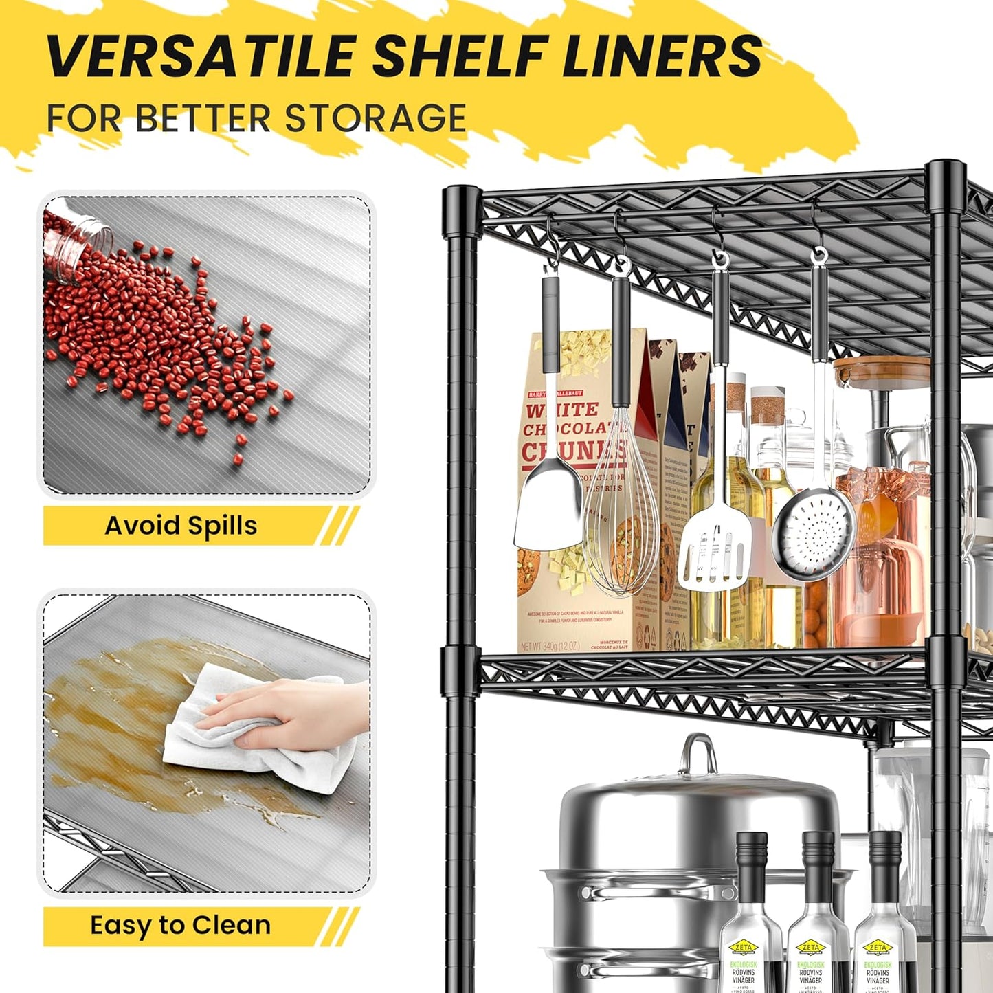 3-Shelf Adjustable Storage Shelves 36" W x 14" D x 36" H Metal Shelving Unit Heavy Duty Wire Rack Small Organizer with 3 Shelf Liners for Kitchen Pantry Bathroom Laundry Closet Garage Black