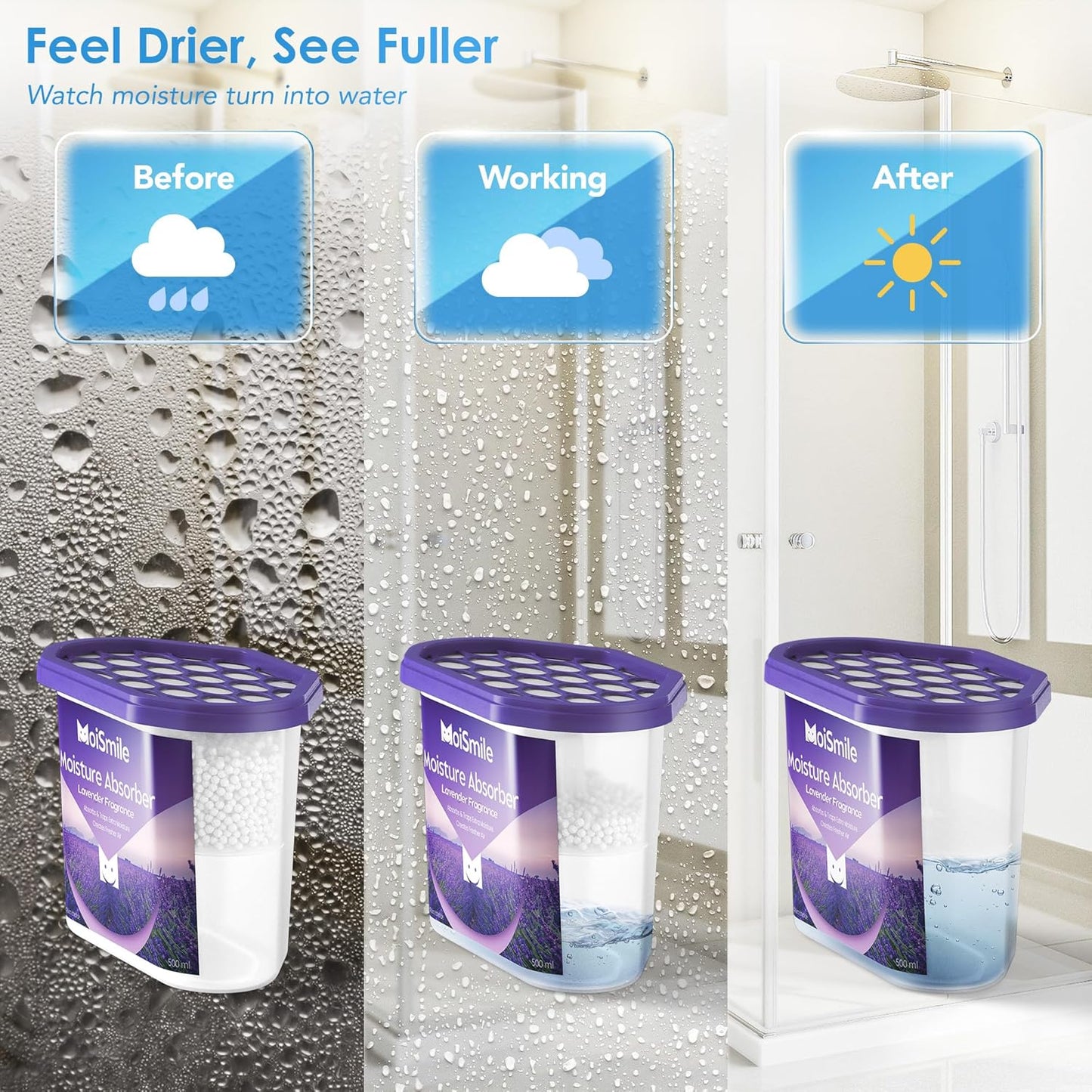 Moisture Absorbers 12 Pack, Lavender Fragrance Closet Dehumidifier for Bathroom, Car ＆ Basement, 10.5 oz Refillable Humidity Absorber Boxes