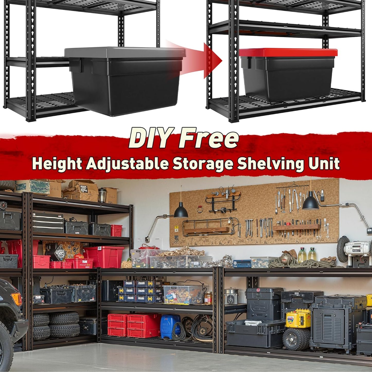 REIBII 2800LBS Garage Shelving 48.2" W Storage Shelves Heavy Duty 5-Tier Adjustable Matel Shelving Easy Assembly Storage Shelf for Garage Basement Warehouse Pantry, 48.2" W X 17.8" D X 72.2" H