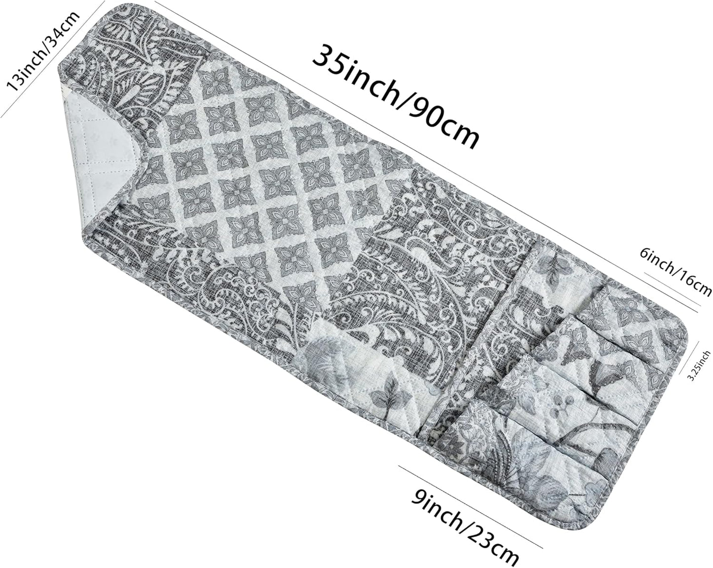 Brilliant Sunshine Grey Flowers Patchwork Couch Armrest 5 Pockets Organizer, Slip Resistant Recliner Armchair Caddy, Washable Remote Controls Holder, Storage for Magazine, Tablet, Phone, iPad, Grey