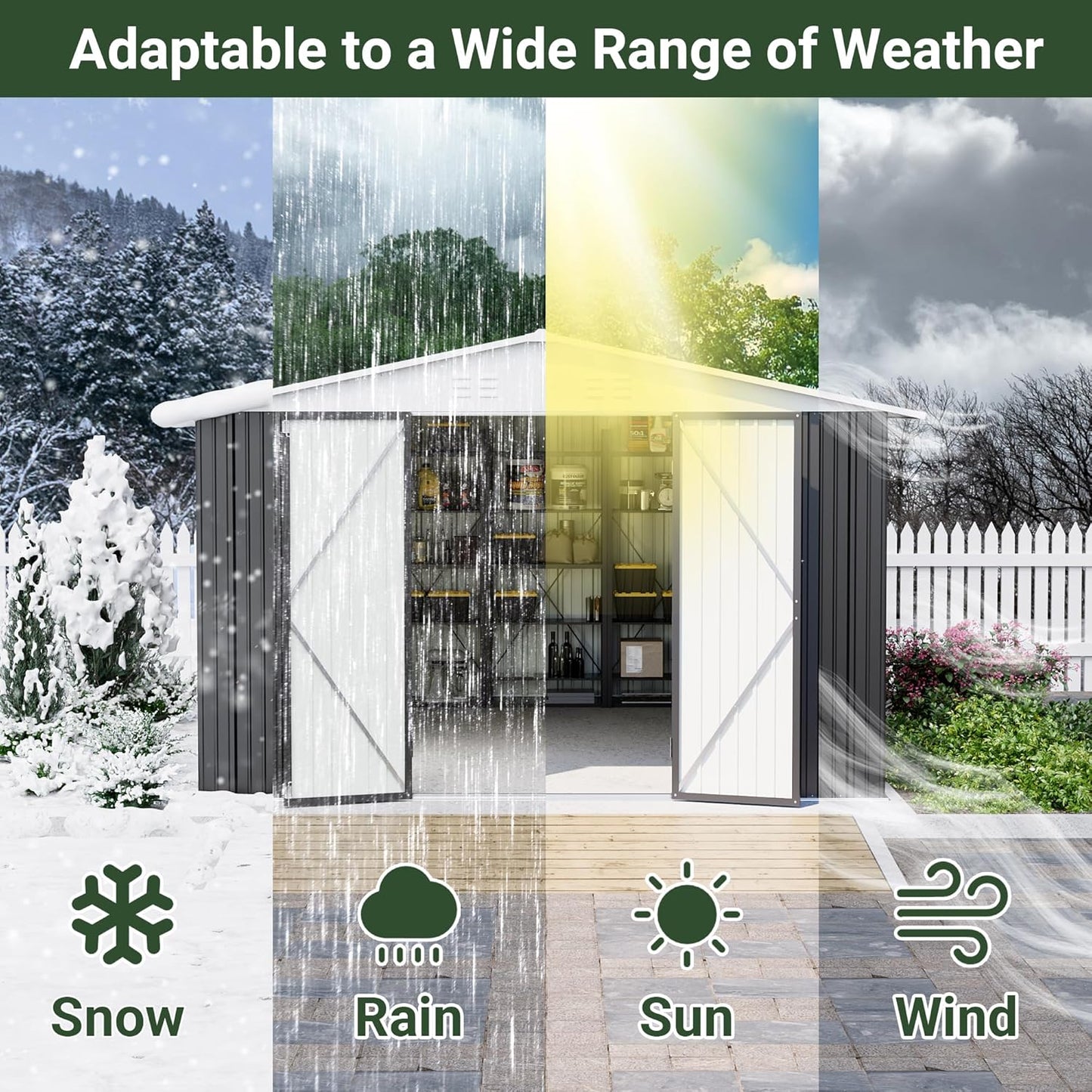 Polar Aurora 12x10 FT Outdoor Storage Shed, Metal Garden Shed with with Updated Frame Structure, Tool Sheds for Backyard Garden Patio Lawn, White