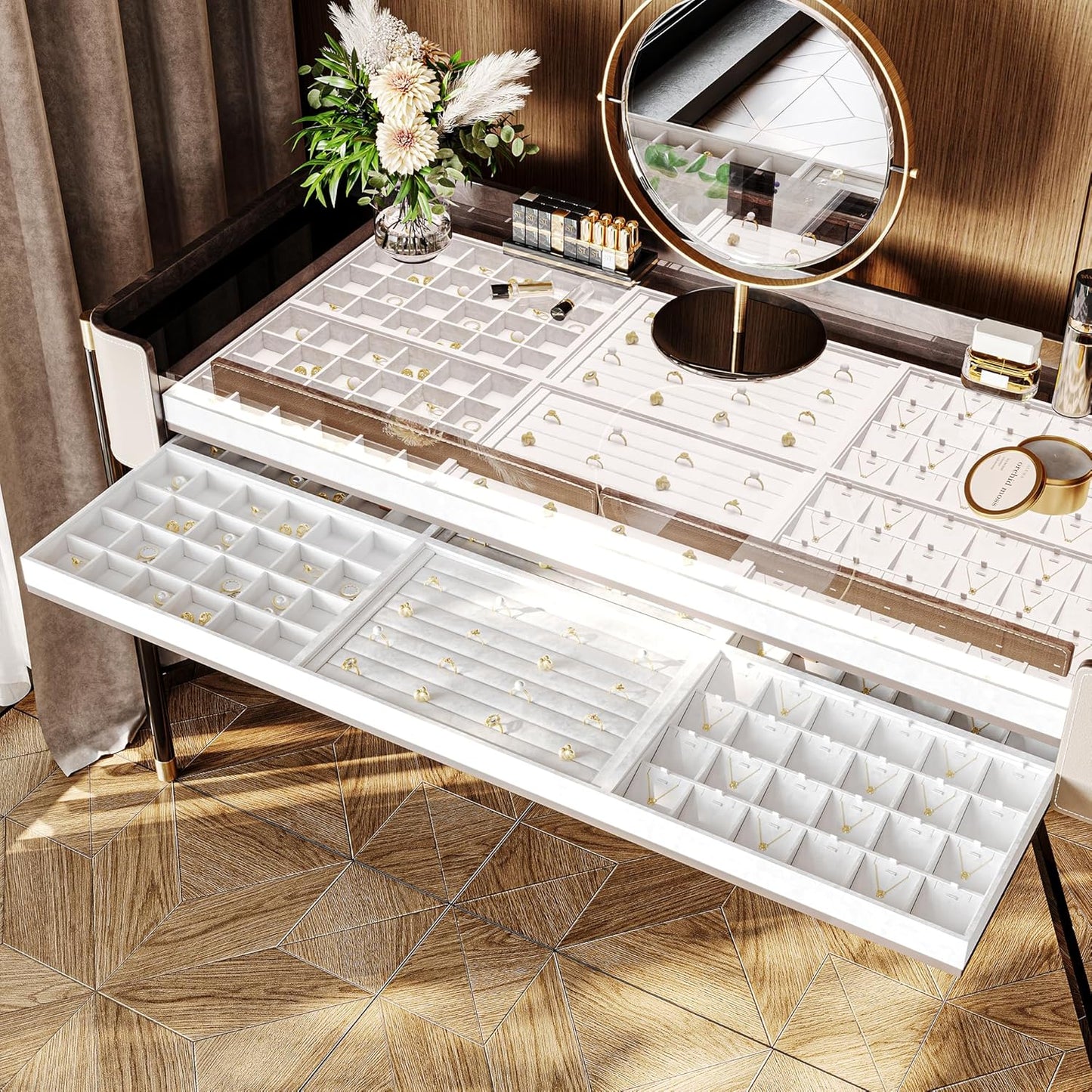 Oirlv Premium White Leather Stackable Jewelry Tray 18 Gird Necklace Bracelet Organizer Showcase Necklace Display Tray