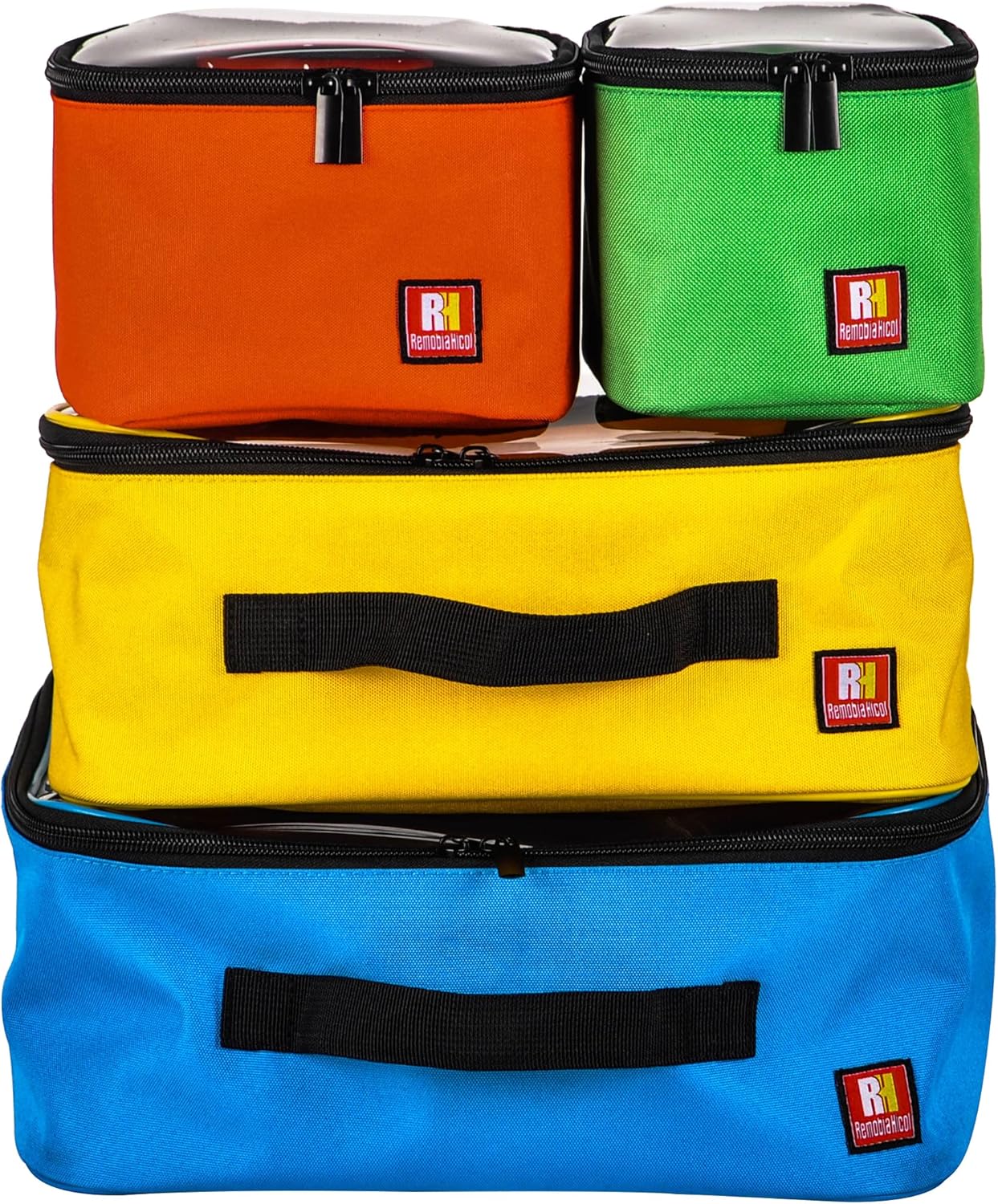 4-piece Kids Toy Storage Organizer Set Bag for Toy Building Bricks with See Through Clear TPU Top, Small Toy Packing Cube Bags, Clean Up Container case(blank pattern)