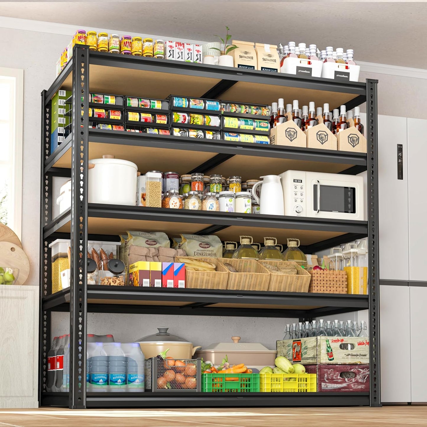 40" W Garage Shelving 2250LBS Storage Shelves Adjustable Metal Shelving 5 Tier Garage Utility Rack Shelf for Warehouse, Pantry, Closet, Kitchen 72.2" H x 40" W x 20" D, Black