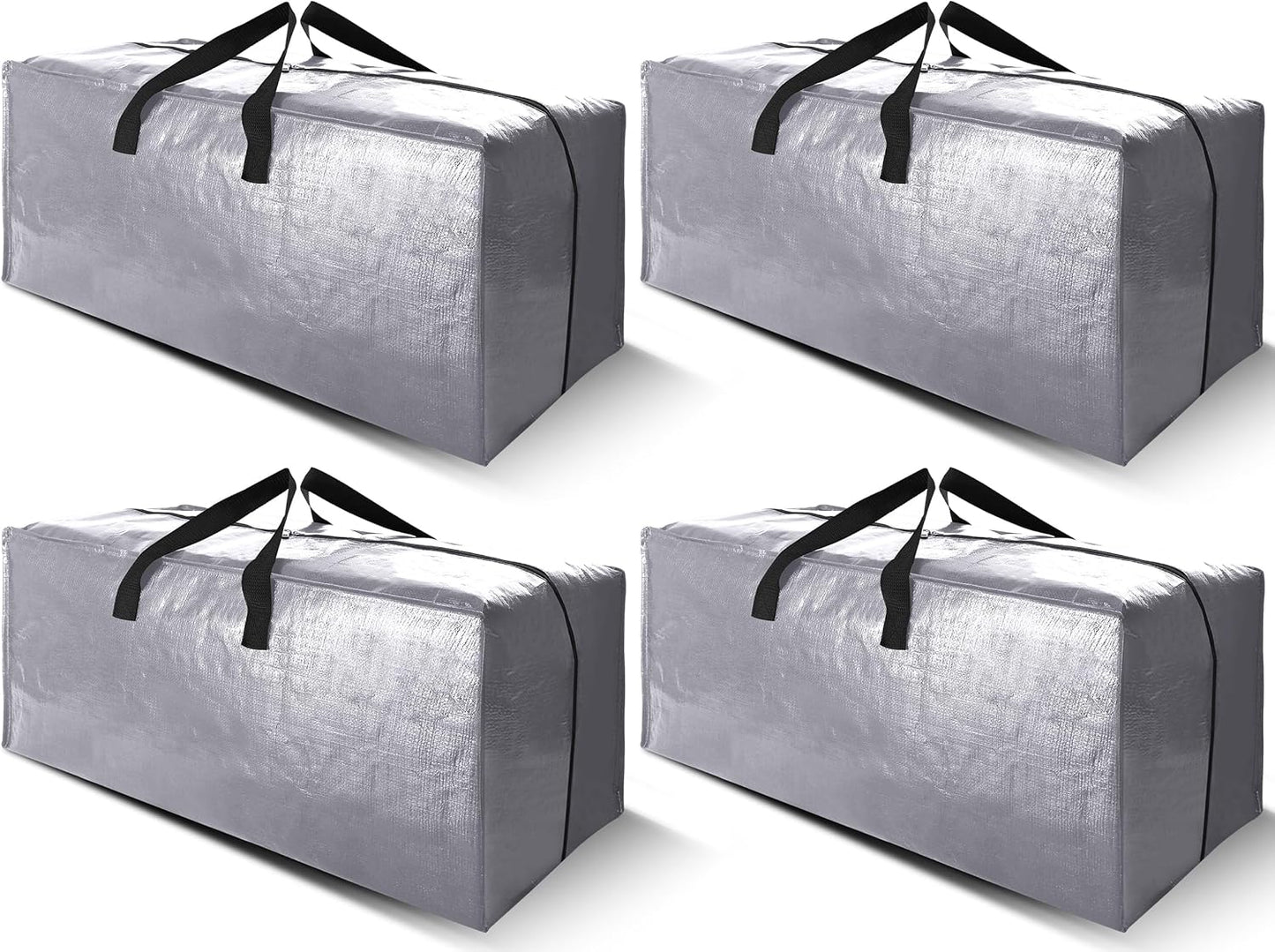 Cosy Family 4 Pack Heavy Duty Extra Large Moving Bags with Backpack Straps - Strong Handles & Zippers, Storage Totes For Space Saving, Fold Flat, Alternative to Moving Box (X-Large-Set of 4, Silver)