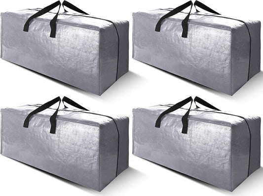 Cosy Family 4 Pack Heavy Duty Extra Large Moving Bags with Backpack Straps - Strong Handles & Zippers, Storage Totes For Space Saving, Fold Flat, Alternative to Moving Box (X-Large-Set of 4, Silver)