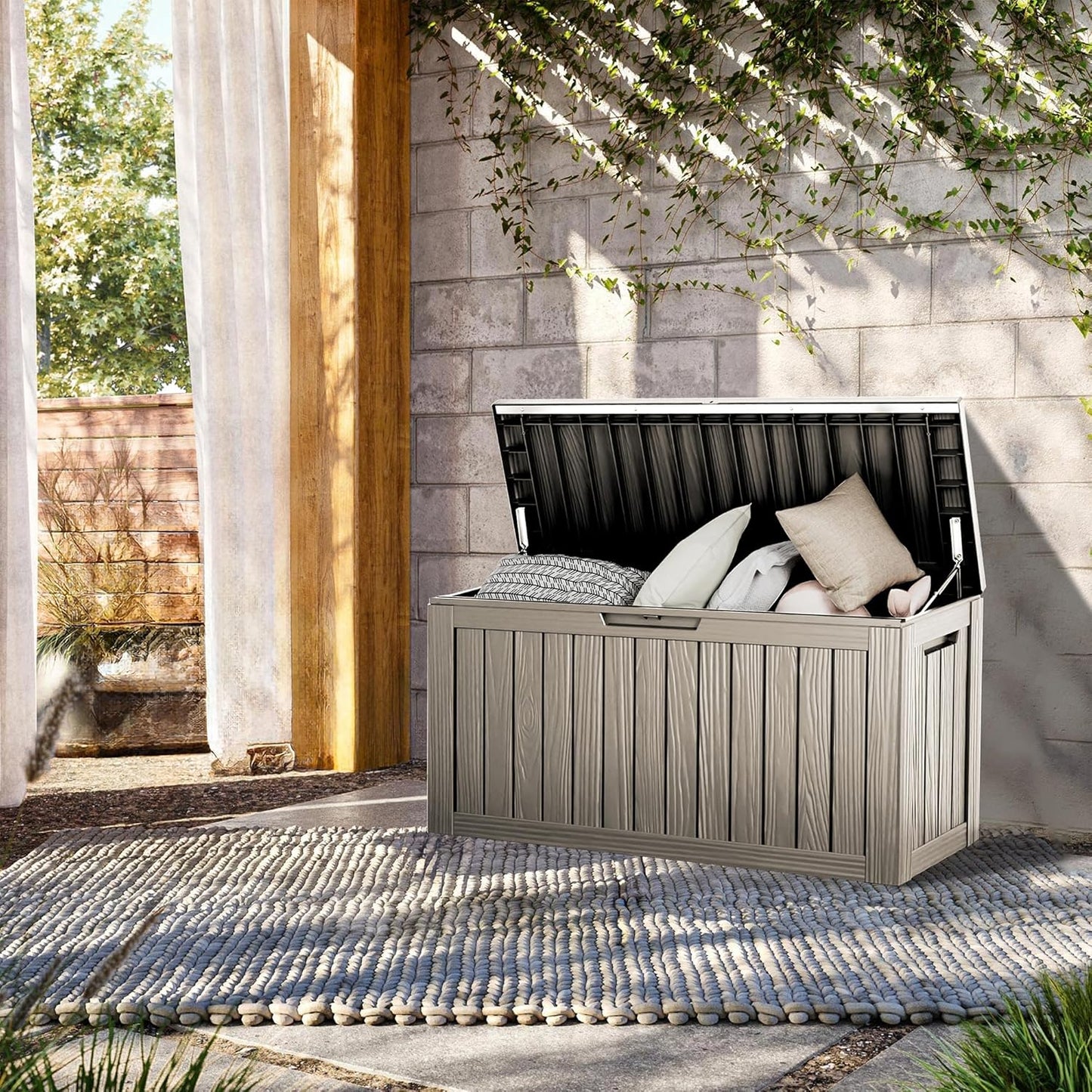 TARKARI 80 Gallon Lockable Resin Deck Box, Waterproof & UV-Resistant Outdoor Storage Box for Outdoor Cushion Storage, Garden Tools & Pool Accessories Storage, Coffee