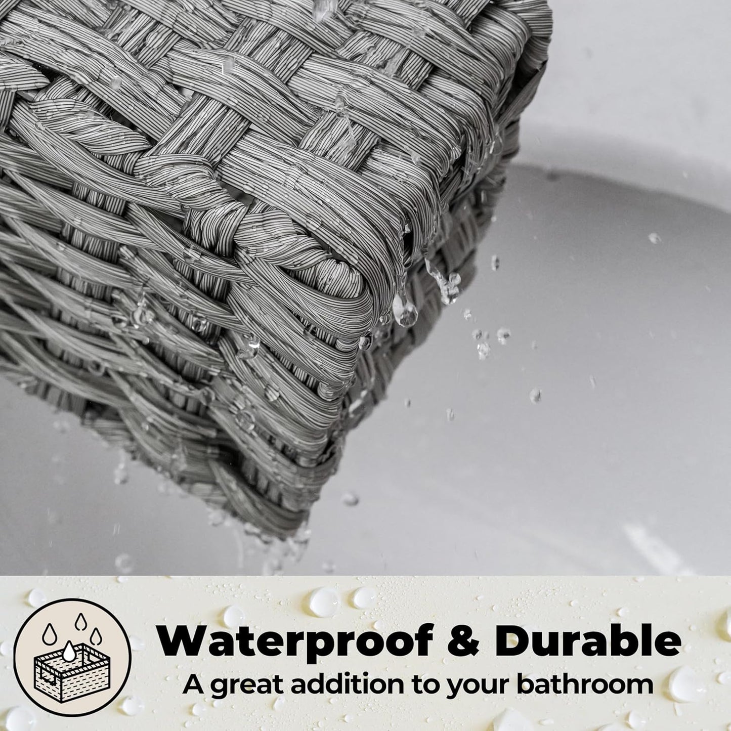 GRANNY SAYS Toilet Tray Tank Topper, Wicker Baskets for Storage, Set of 2 Waterproof Bathroom Basket for Organizing, Gray Bathroom Organization Baskets, 14¼" x 6" x 4¼"