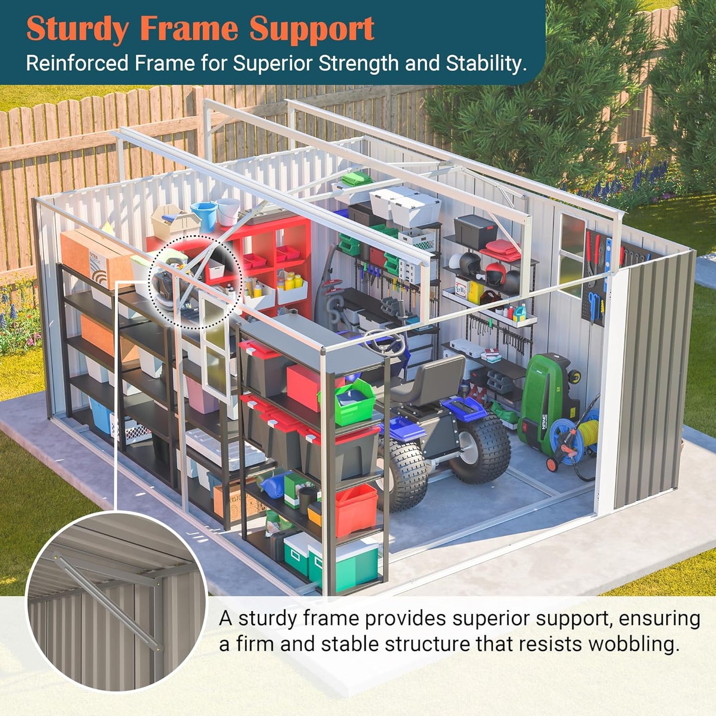 10x12 FT Metal Storage Shed with Floor Frame, Heavy-Duty Outdoor Storage Building with Diamond Roof, 4 Air Vents, Transparent Window & Lockable Double Doors, Snow-Resistant Backyard Garage Shed